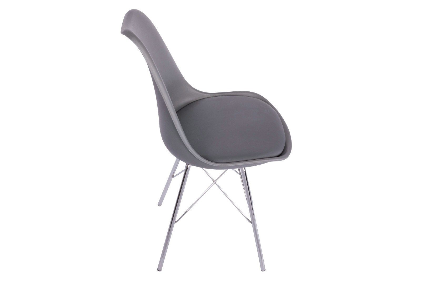 Junado® Schalenstuhl Lekues, Integriertes Kunstleder-Sitzkissen, Stuhl mit Gestell aus Chrom