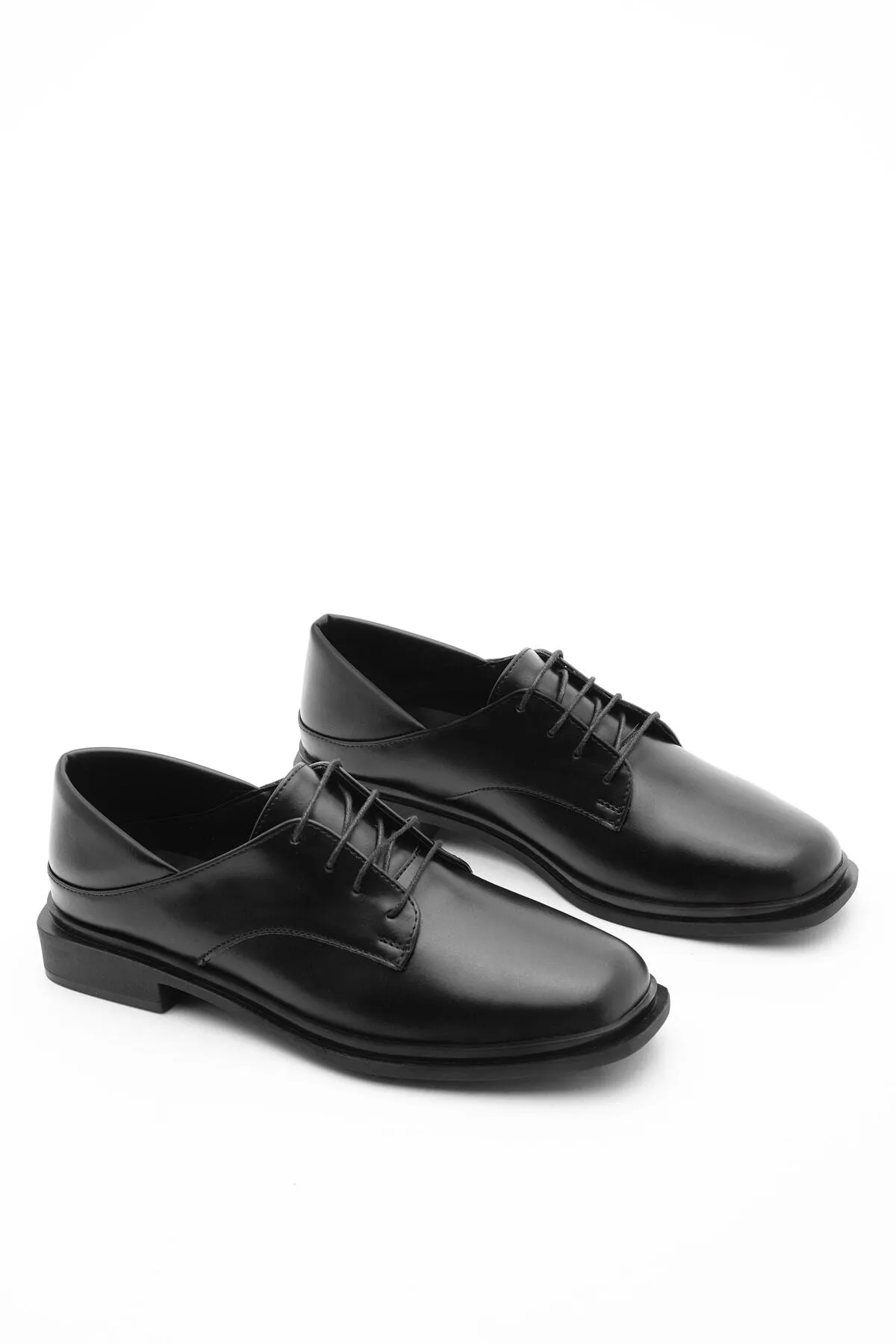 Marjin  Damen Oxford-Schuhe Blunt Toe Lace Up Maskuline Freizeitschuhe Rilen schwarz
