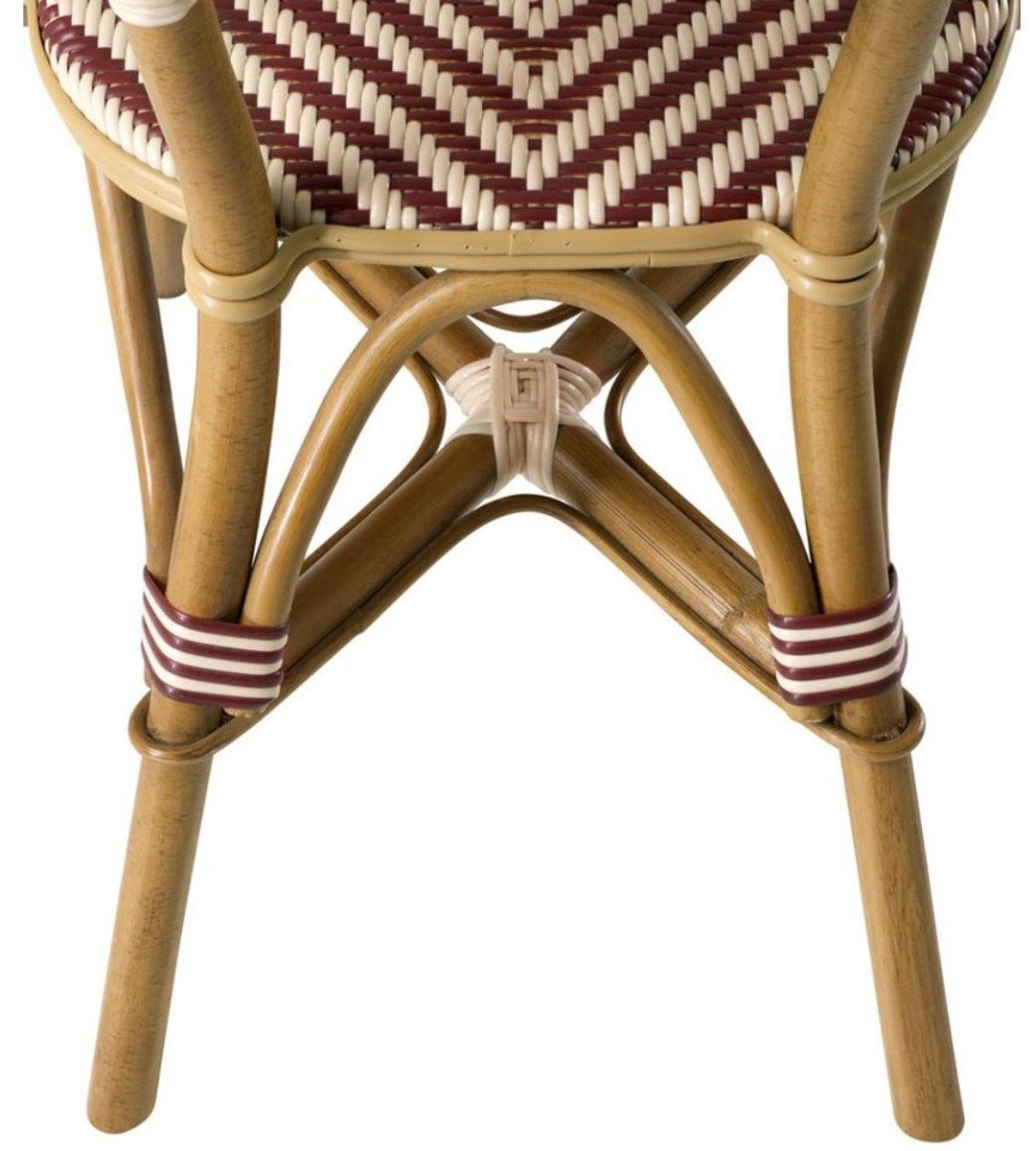 Casa Padrino Rattanstuhl Luxus Rattanstuhl Naturfarben / Burgundy / Weiß 46 x 60 x H. 83 cm - Wintergarten Möbel