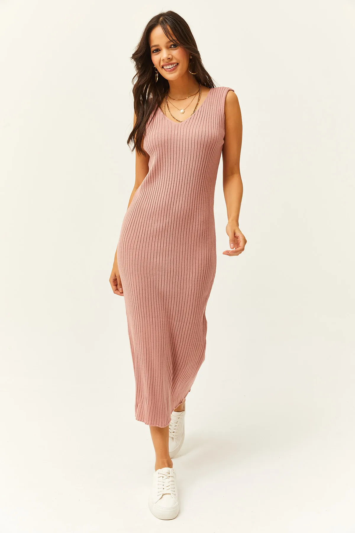 Olalook  Damen Dusty Rose Top Crop Sweater Bottom Strap Dress Strickanzug TKM-19000176