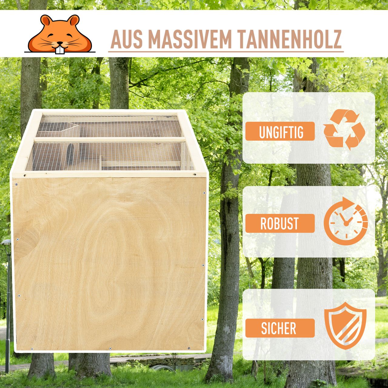 PawHut Hamsterkäfig Nagerkäfig Kleintierstall aus Holz Kleintierkäfig Naturholz