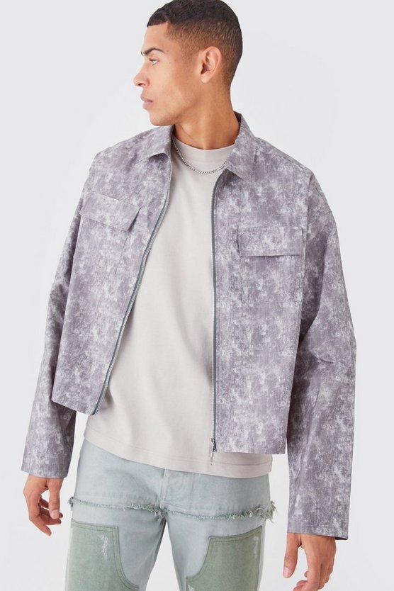 Kastiges Camouflage Overshirt mit Reißverschluss
