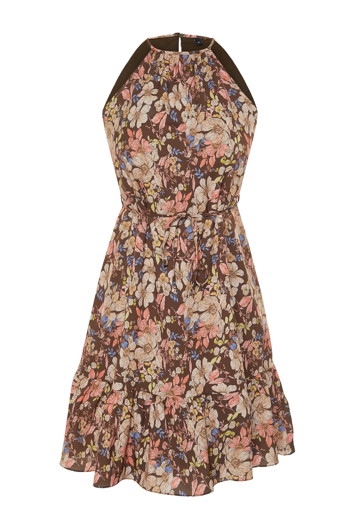 Trendyol Collection  Mehrfarbiges, florales A-Linien-Minikleid mit Krawattendetails TWOSS22EL00666