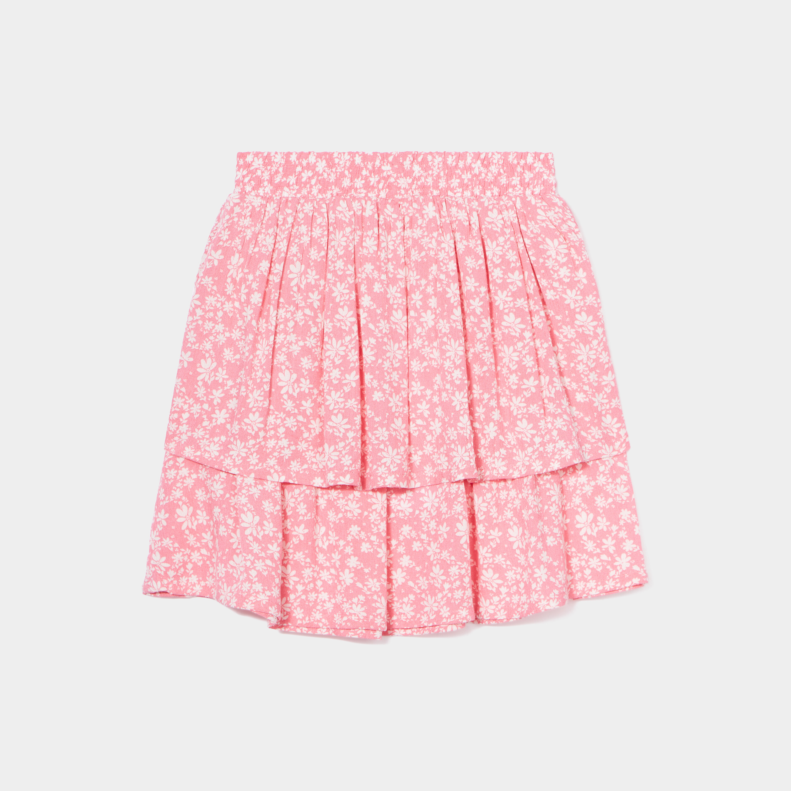 Jupe à volants taille smockée rose fille | La Halle