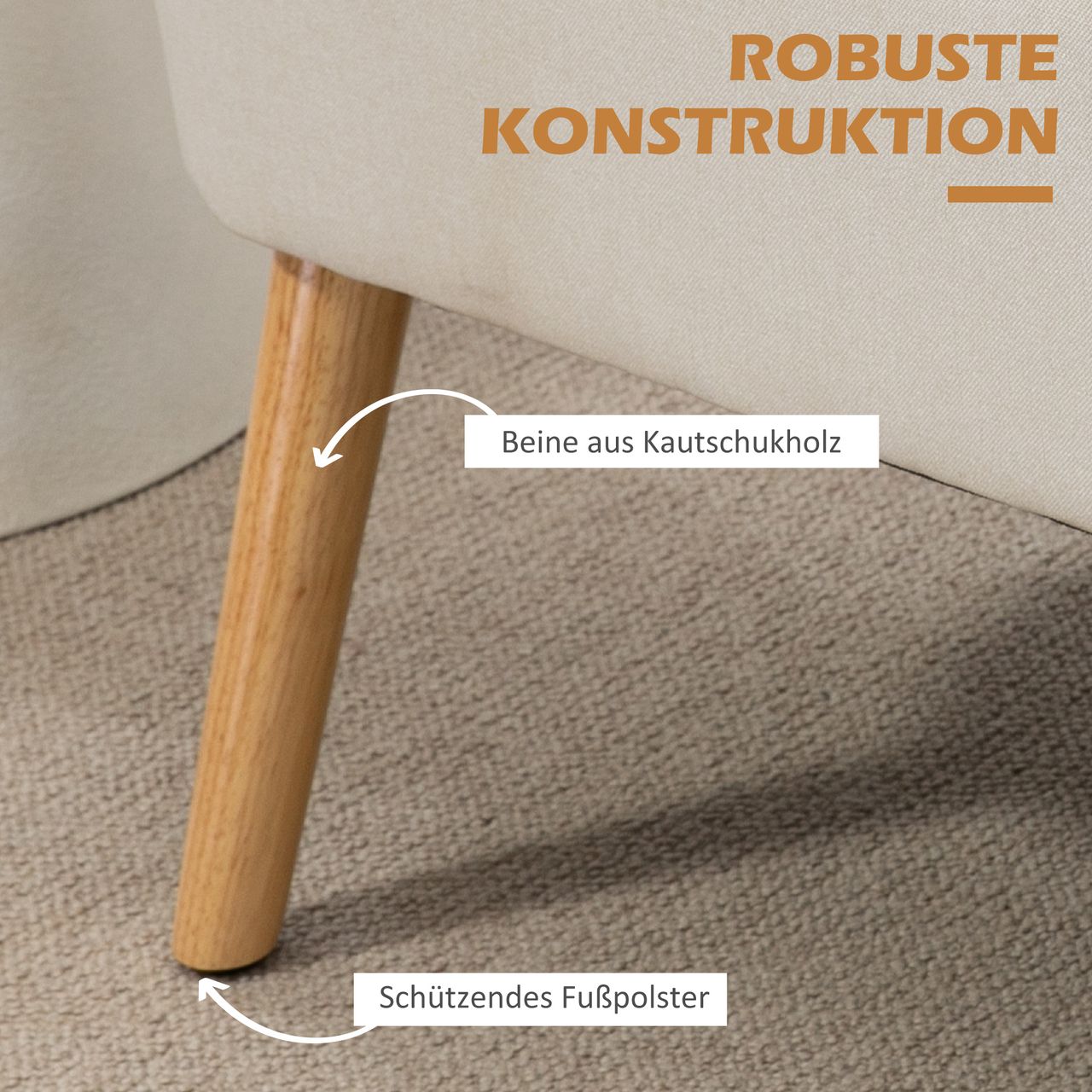HOMCOM Sofa 2-Sitzer Stoffsofa Couch Polstersofa Loungesofa breit Cremeweiß