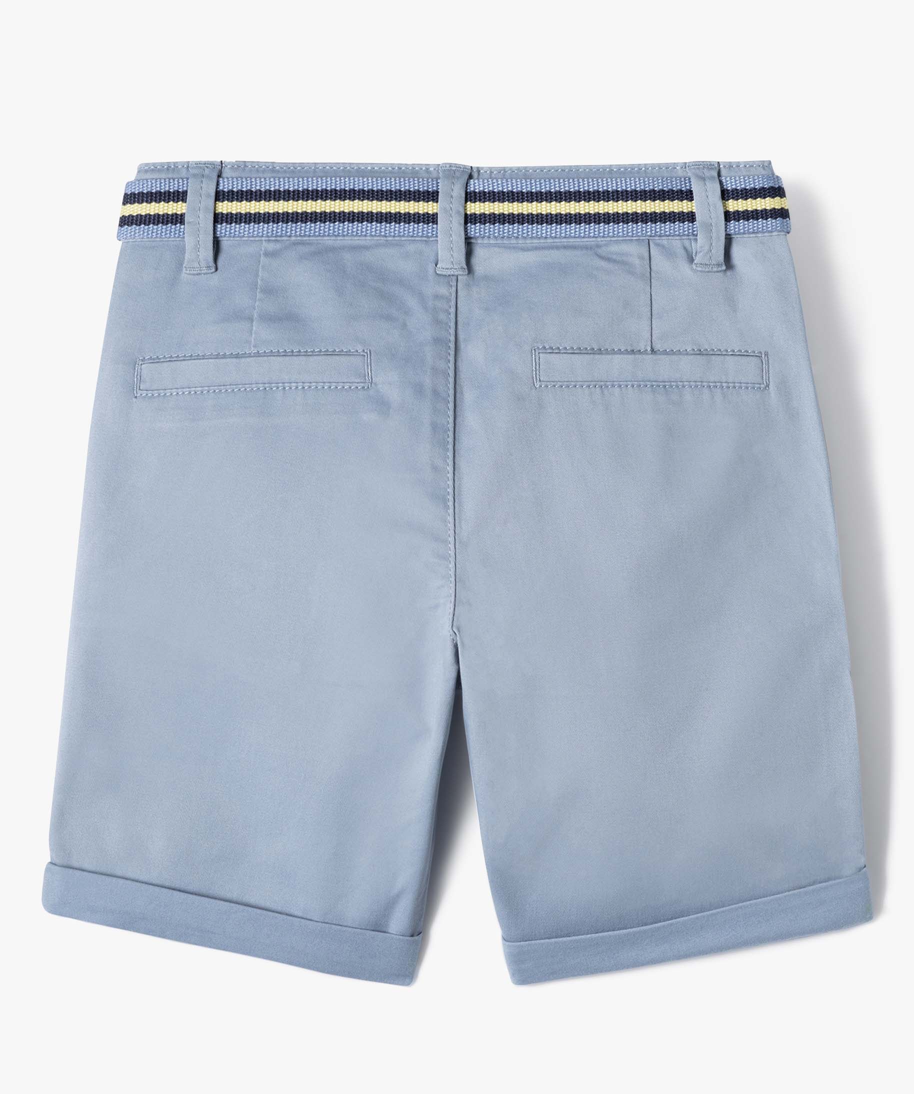 Bermuda Garçon en toile avec revers et ceinture tricolore bleu | GEMO