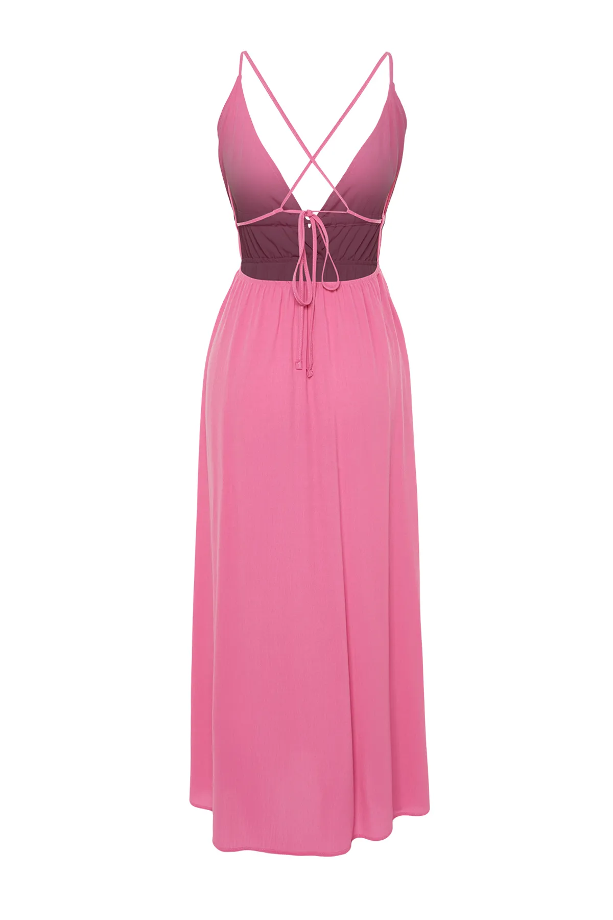 Trendyol Collection  Rosa, gewebtes, gerafftes Maxi-Strandkleid TBESS23EL00063