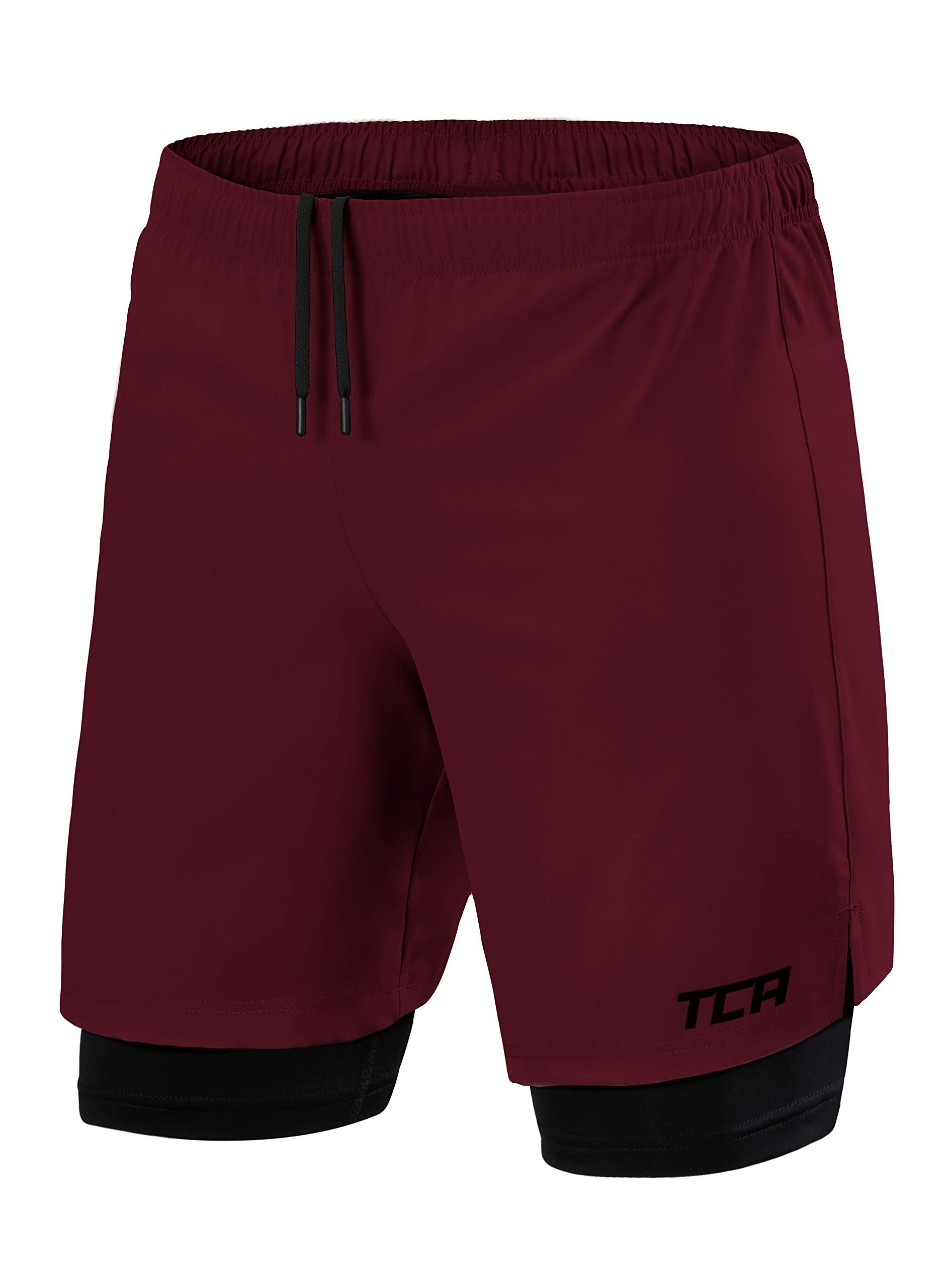 TCA Trainingsshorts TCA Herren 2-in-1 Laufhose mit Kompressionshose - Rot/Schwarz, XXL
