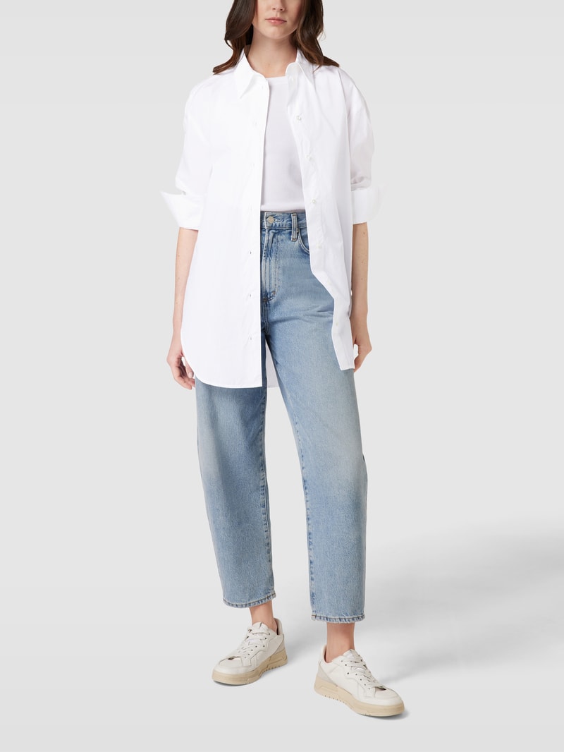Longbluse mit Hemdblusenkragen in weiß