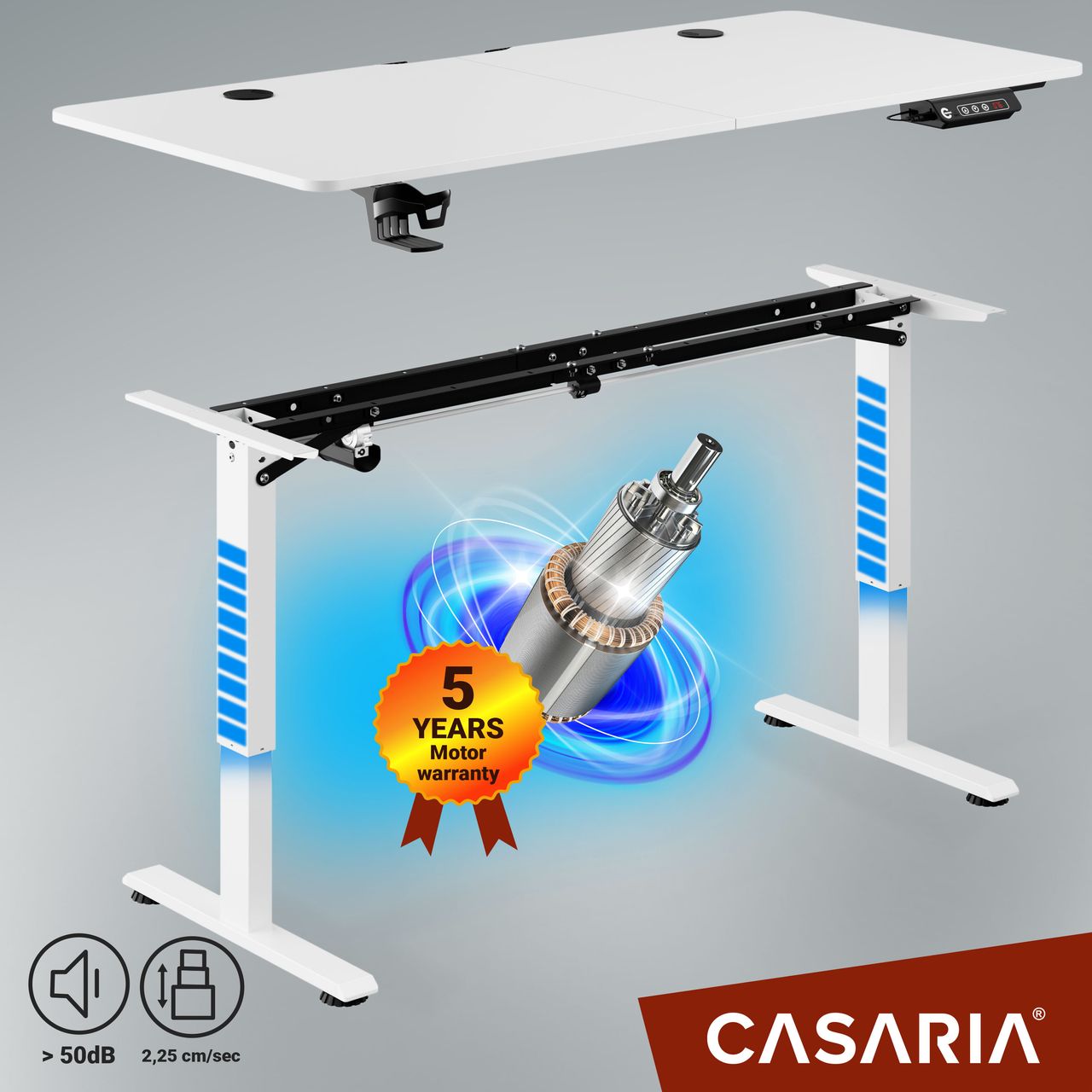 Casaria Höhenverstellbarer Schreibtisch Weiß 140x60x73-118cm