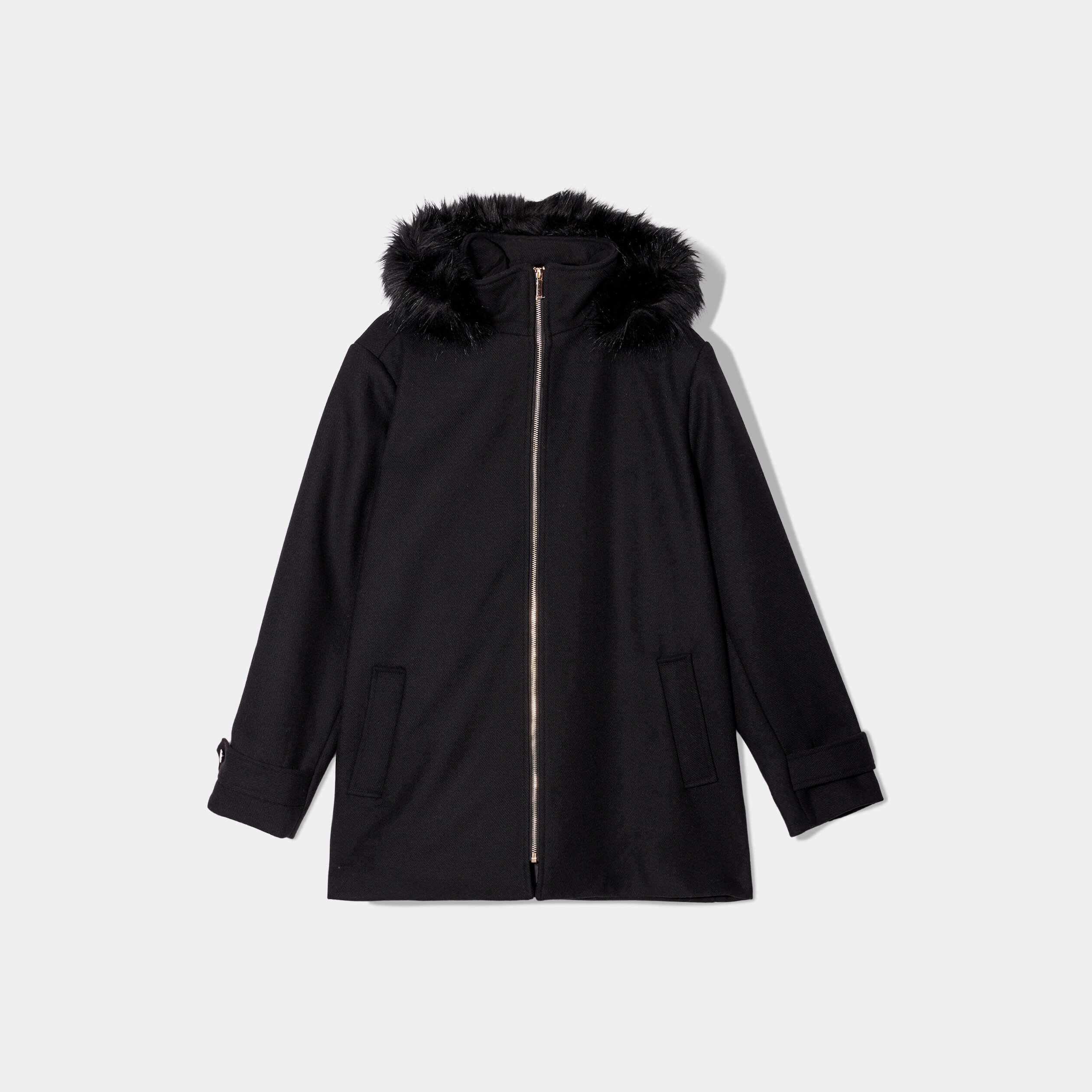 Manteau à capuche fourrure amovible noir femme grande taille | La Halle