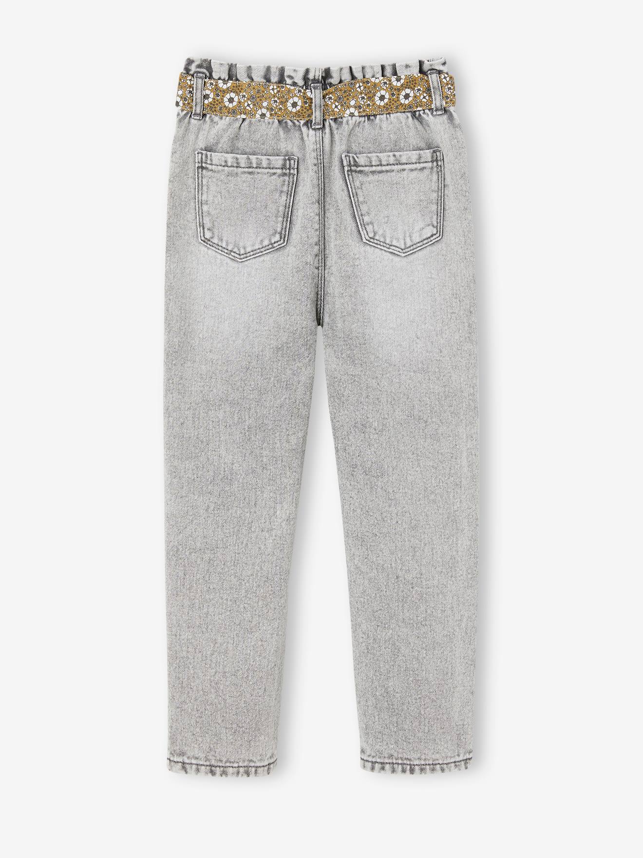 Jean style paperbag et sa ceinture fleurie fille denim black