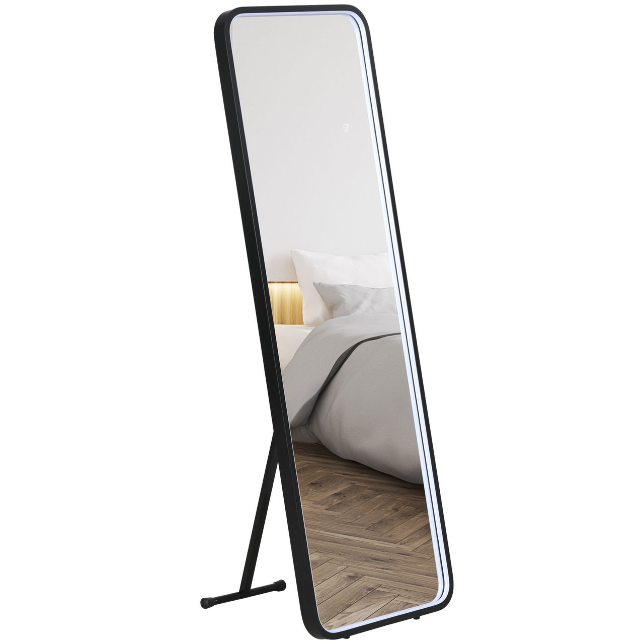 HOMCOM Ganzkörperspiegel, 151,5 x 50 x 4 cm Wandspiegel, Standspiegel mit LED-Leuchte
