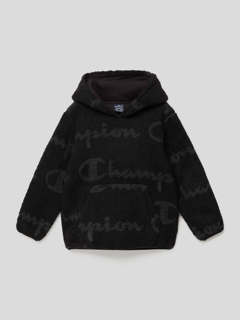 Hoodie in Teddyfell-Optik in schwarz