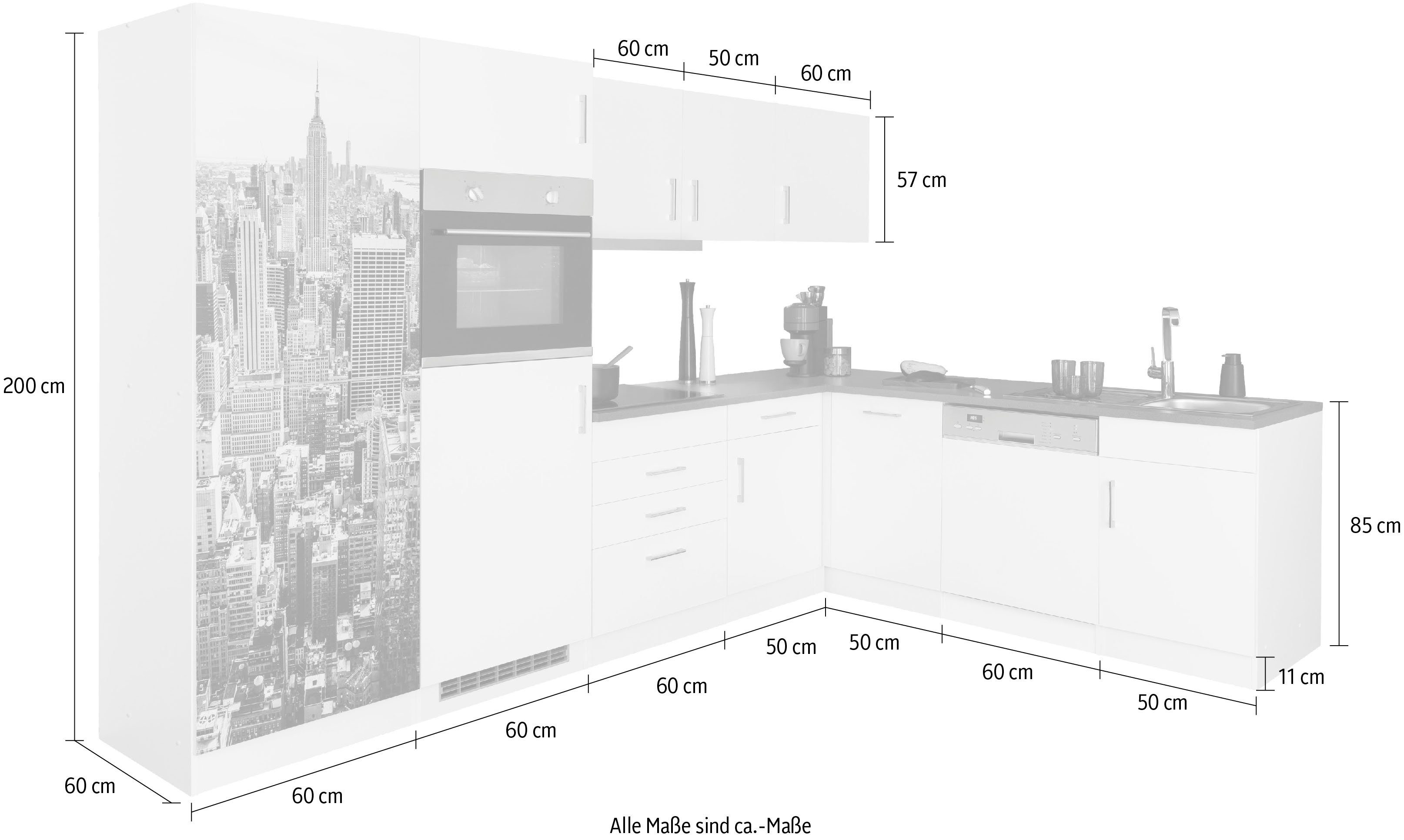 HELD MÖBEL Winkelküche Paris, Stellbreite 290/220 cm, wahlweise mit Induktionskochfeld