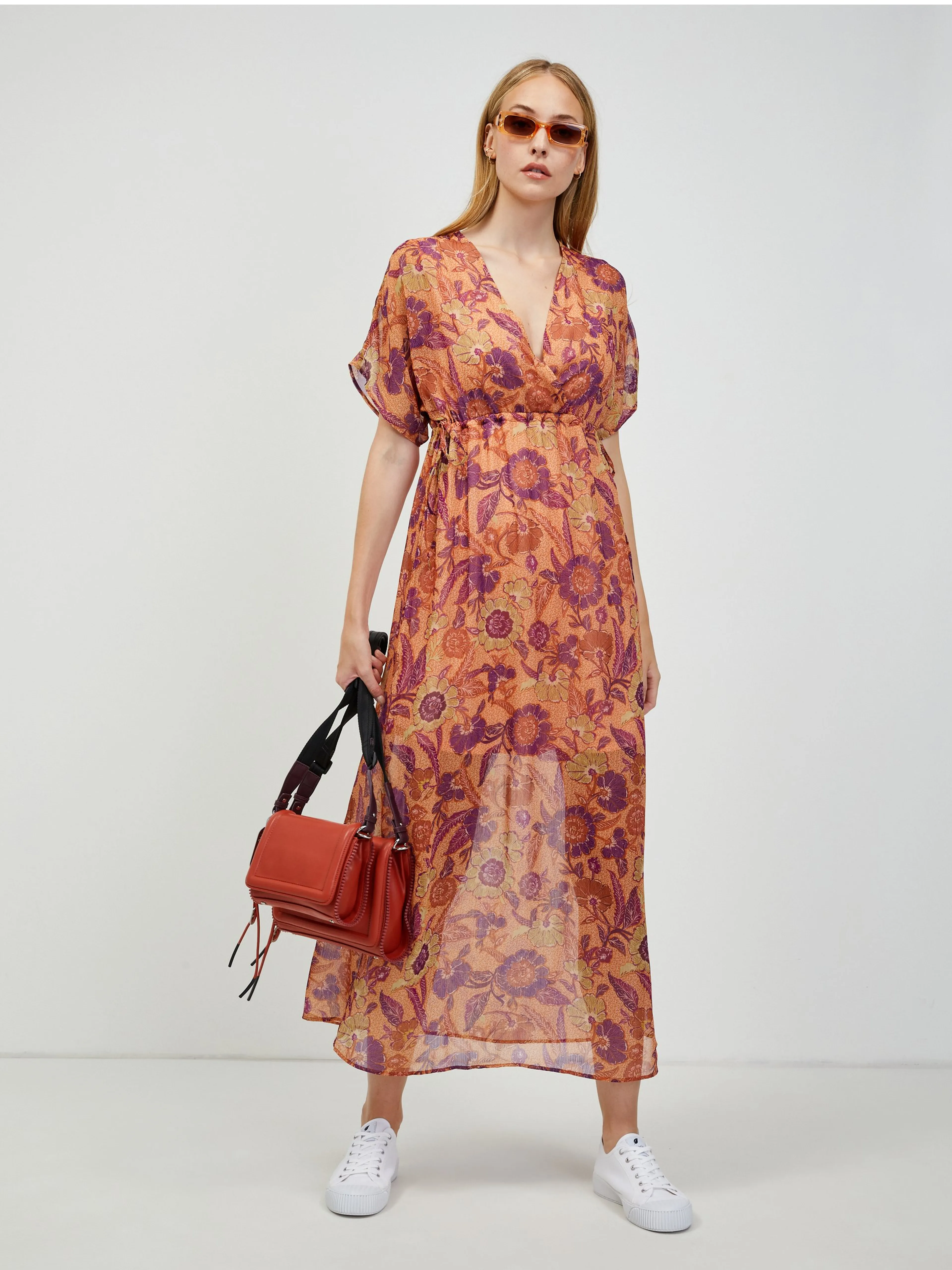 Orangefarbenes Maxikleid mit Blumenmuster ORSAY