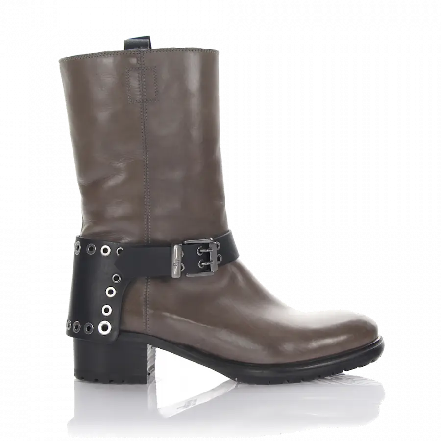 Rossano Bisconti - Stiefel PARMA Kalbsleder Zierschnalle braun - grau