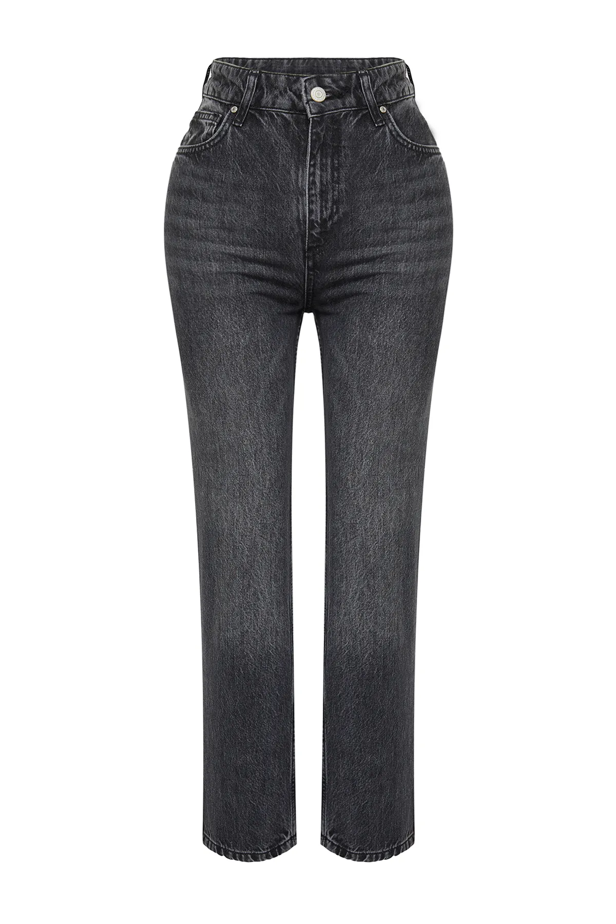 Trendyol Collection  Schwarze, gerade Jeans mit hoher Taille TWOAW24JE00061