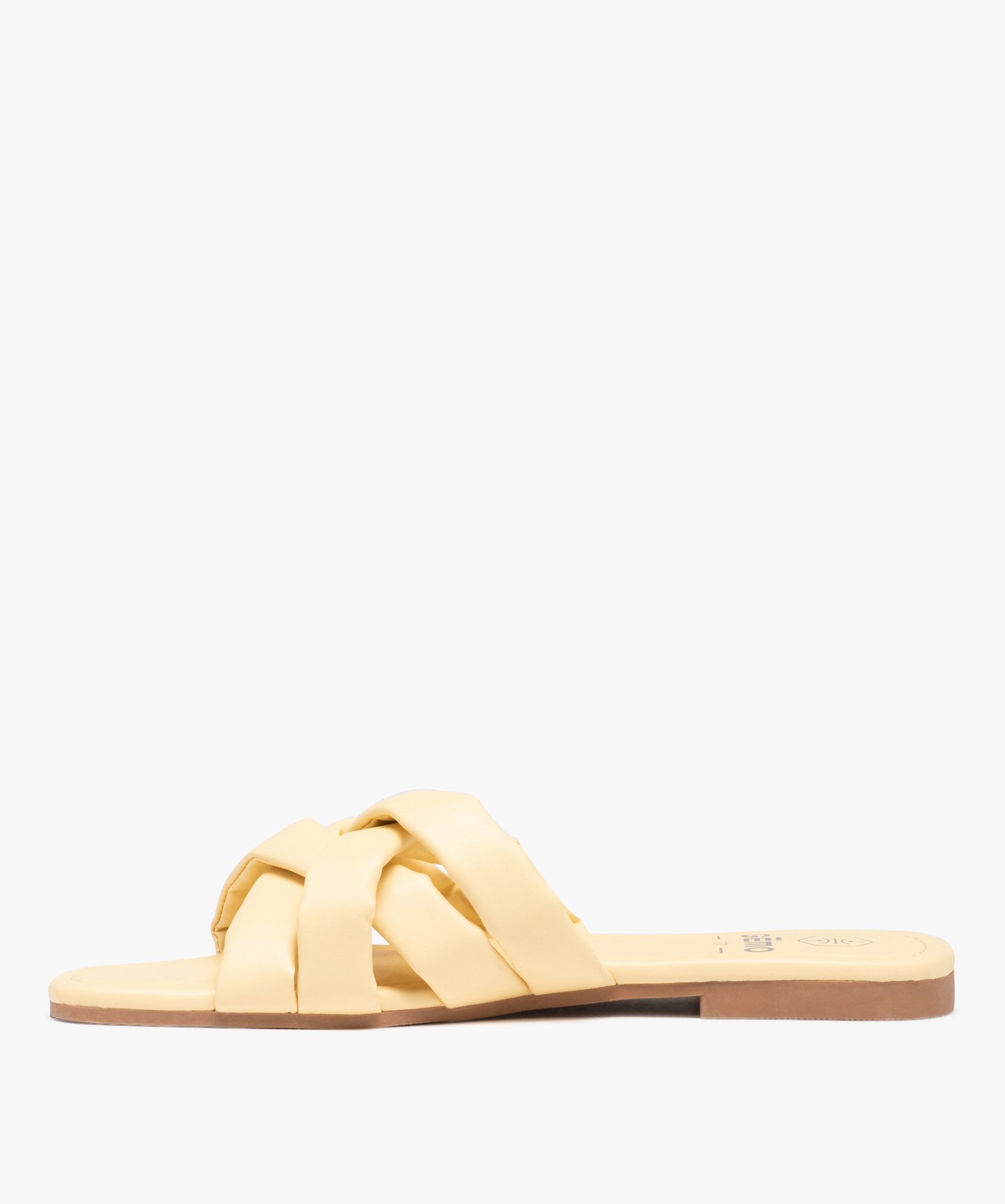 Mules femme à talon plat et brides matelassées entrecroisées jaune | GEMO