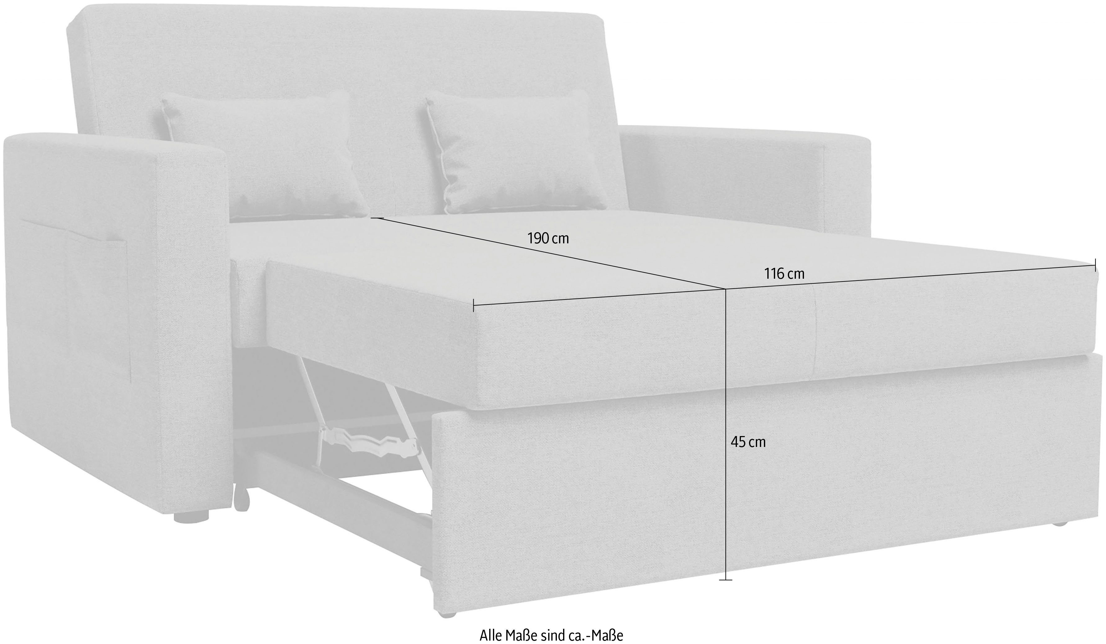 INOSIGN Schlafsofa Ravena, kompaktes 2-Sitzer Sofa, mit Bettfunktion