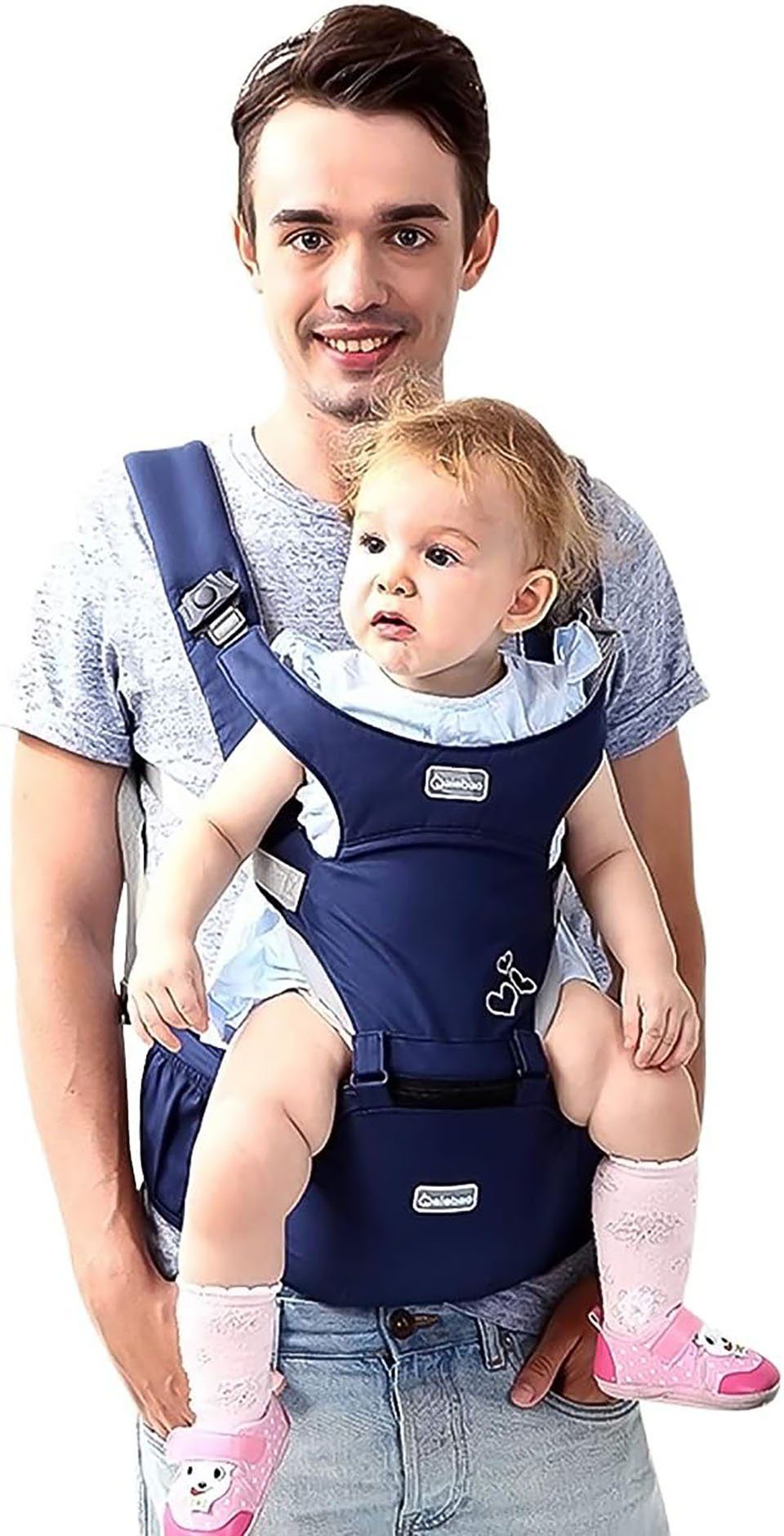 YUHRO Bauchtrage Premium Babytrage, multifunktional, ergonomisch, mit Hüftsitz., 100% Baumwolle, Schmetterlingsclip, für Babys ideal.
