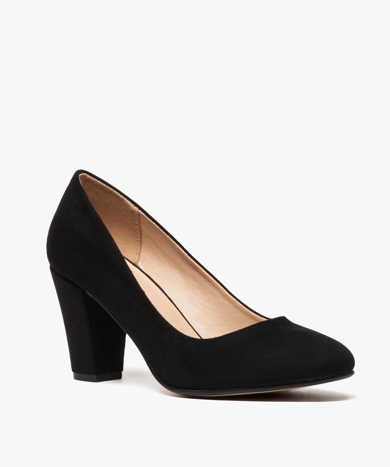 Escarpins femme à bout rond et talon large noir | GEMO