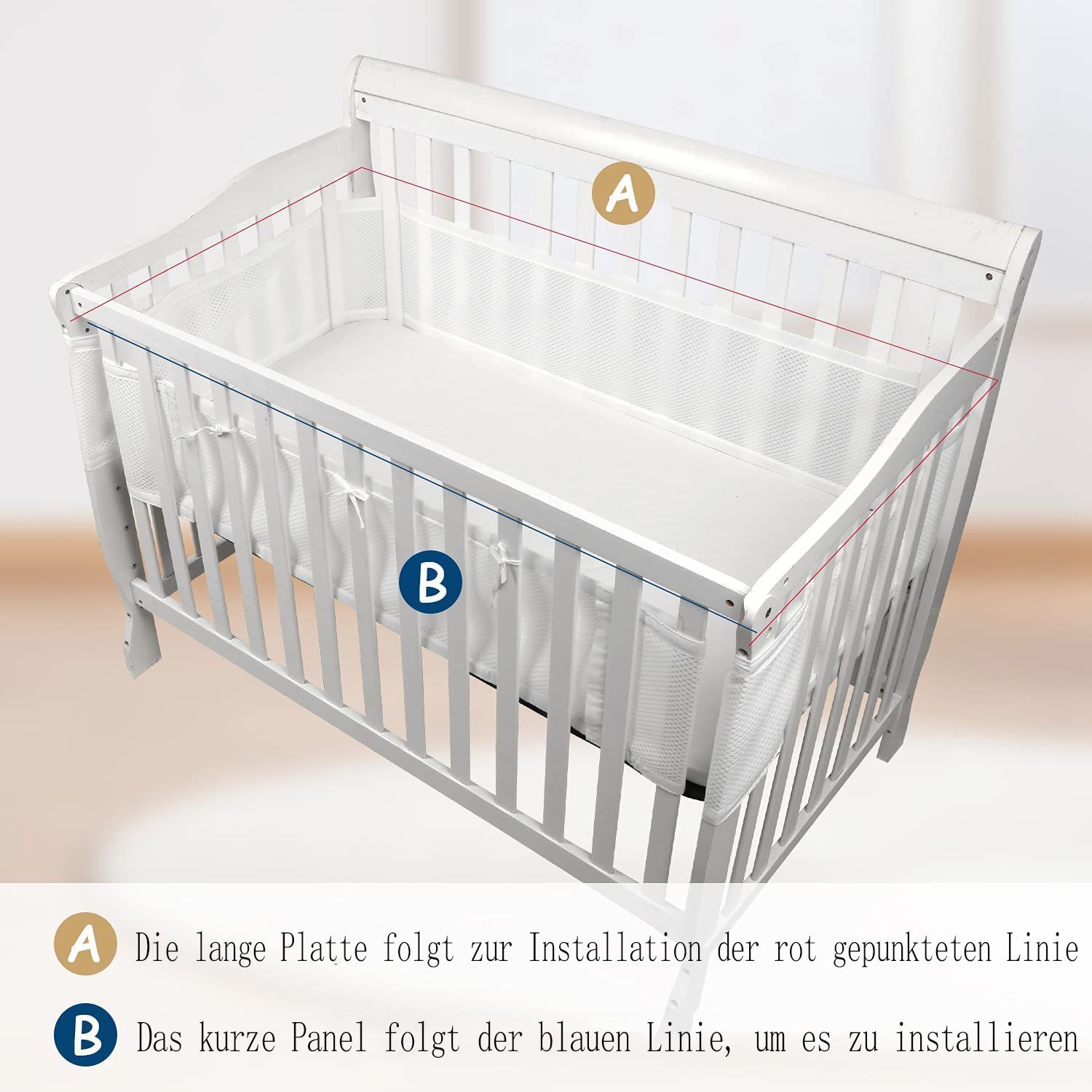Bettumrandung Entfernbarer Krippen-Netz Baby Bettumrandung Anti-Airflow Mesh-Futter Peysaitr