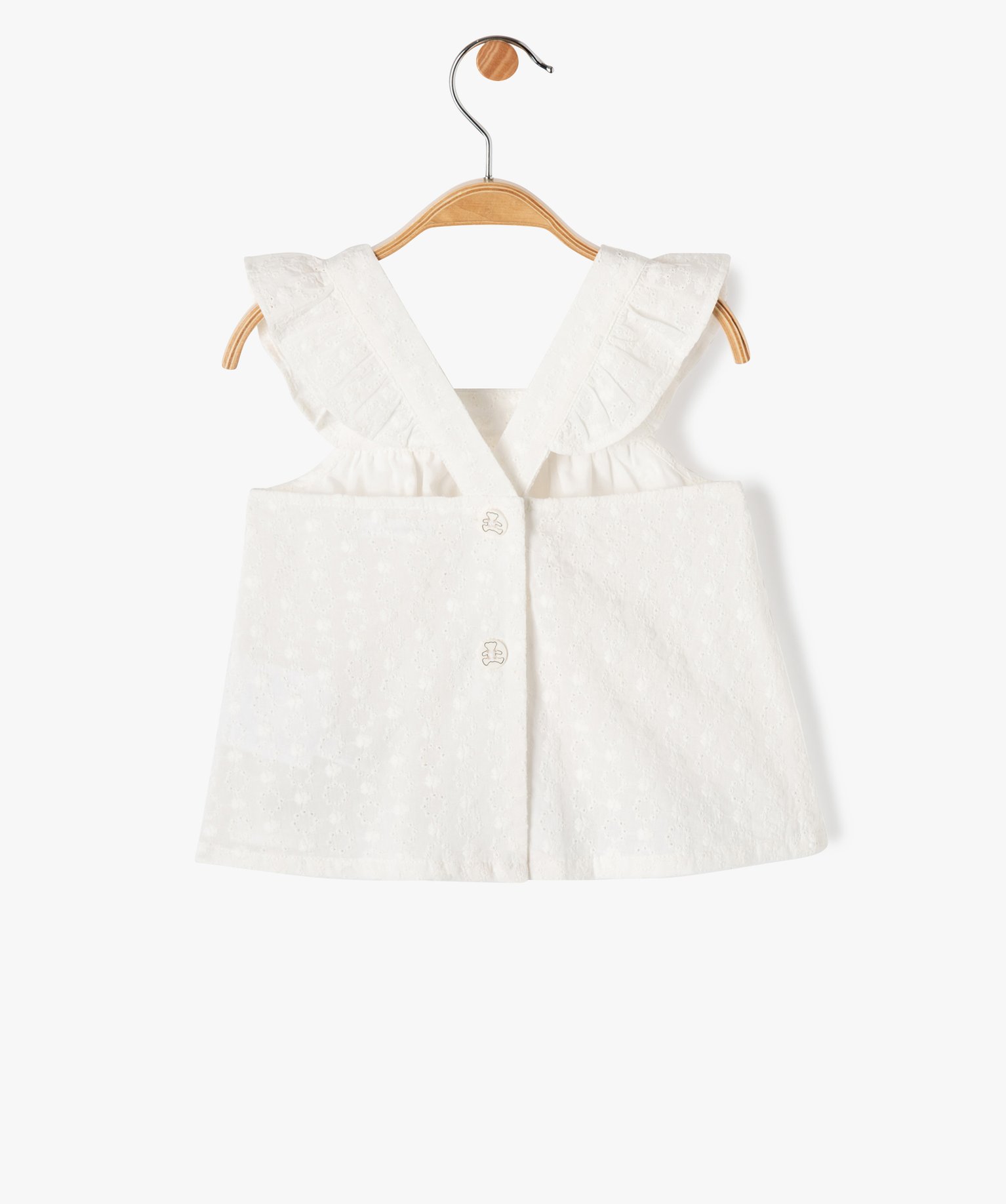 Blouse bébé fille en dentelle anglaise à bretelles volant... beige | GEMO