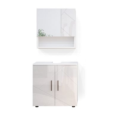 Vicco Badezimmer-Set Badmöbel Badezimmermöbel Irma Weiß Hochglanz Set 1, (3-er Set, 2-St., Spiegelschrank,Waschbeckenunterschrank,Badschrank)
