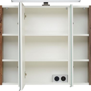 PELIPAL Spiegelschrank Quickset Breite 80 cm, 3-türig, LED-Beleuchtung, Schalter-/Steckdosenbox