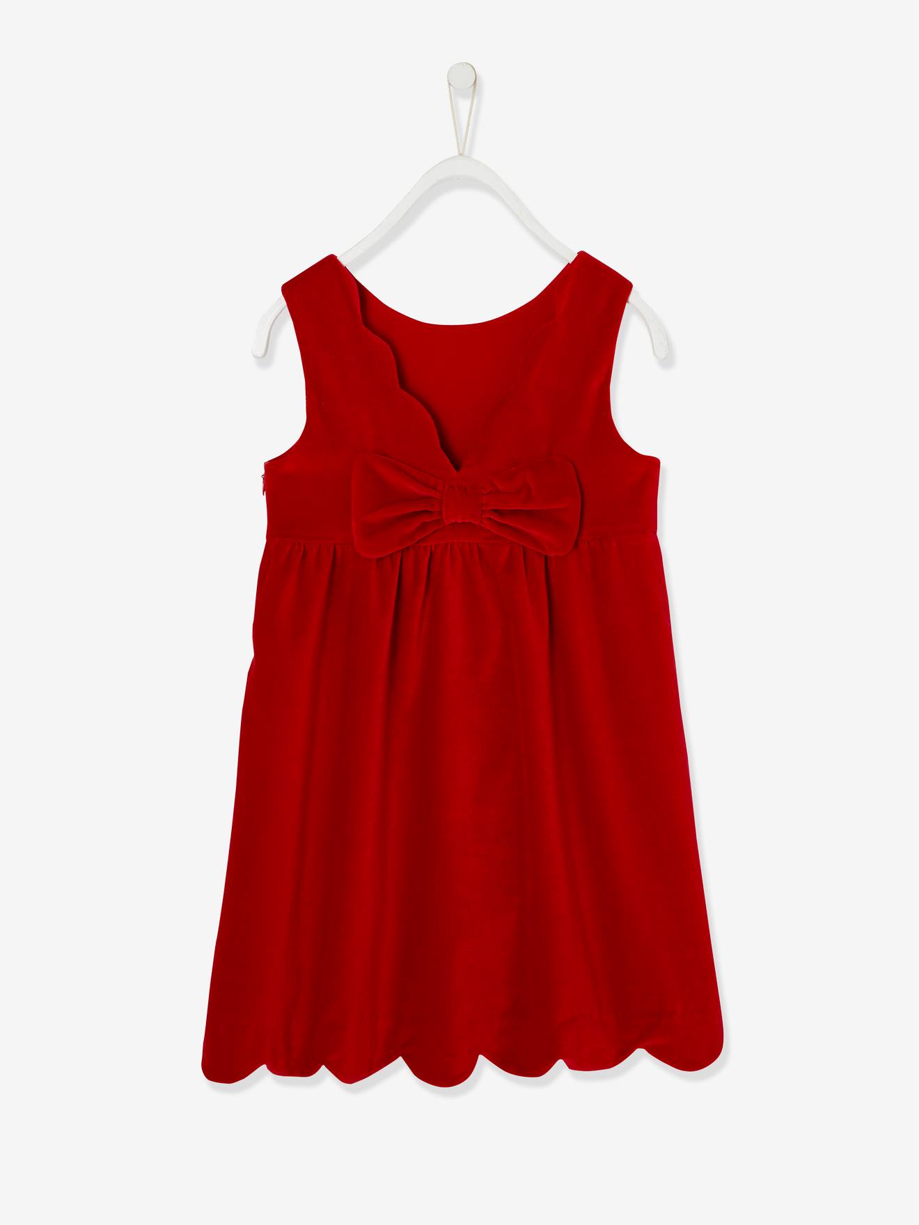 Vertbaudet Festliches Mädchen Samtkleid mit Schleife hinten - rot