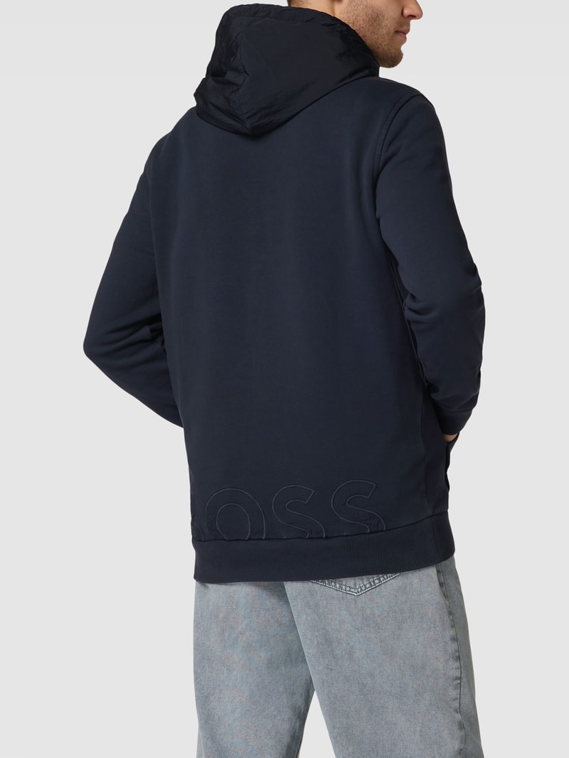 Hoodie mit Label-Stitching Modell 'Welonhood' in marineblau meliert