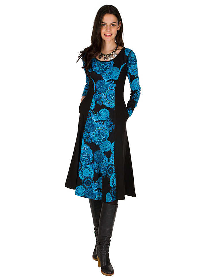 Aller Simplement Kleid in Schwarz/ Türkis günstig kaufen 36/38