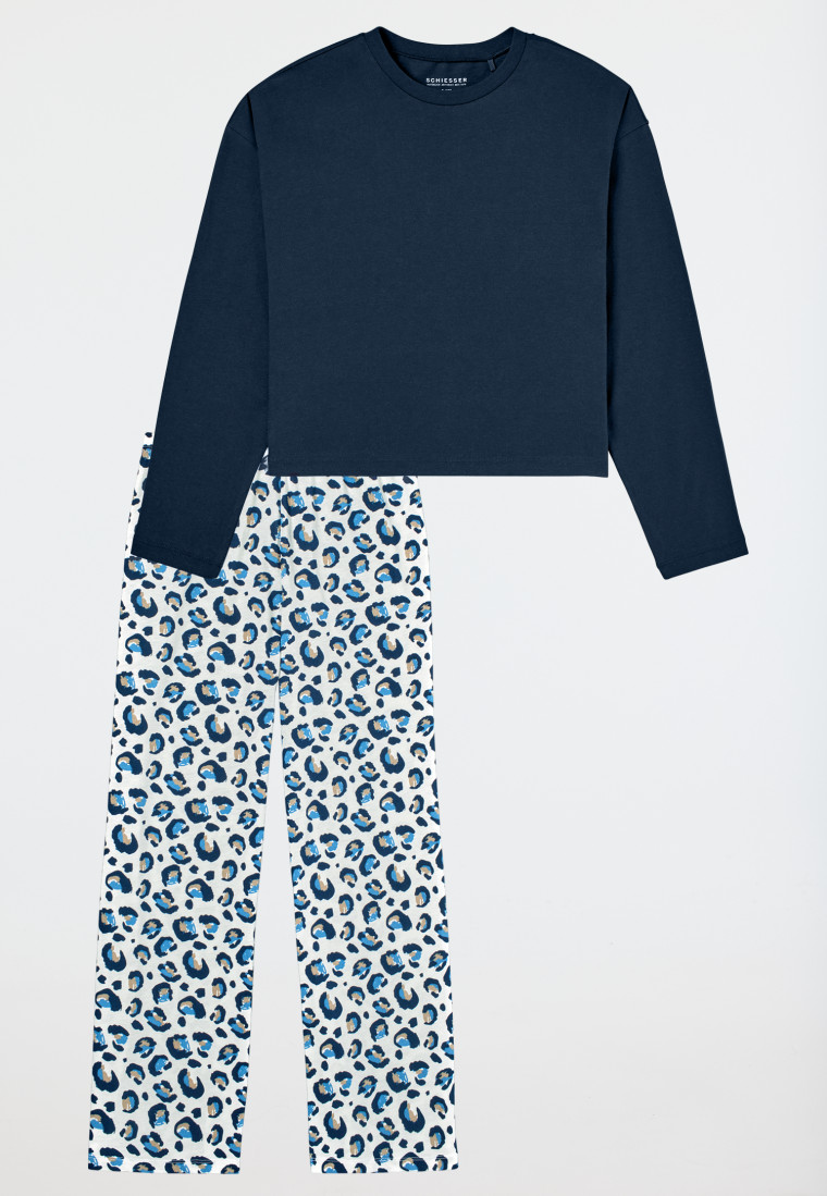 Schlafanzug lang Leoparden-Muster blau - Nightwear