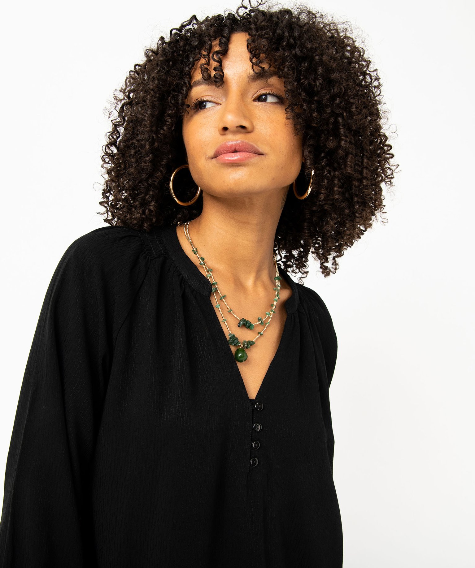 Blouse en viscose fluide unie à manches 3/4 femme noir | GEMO