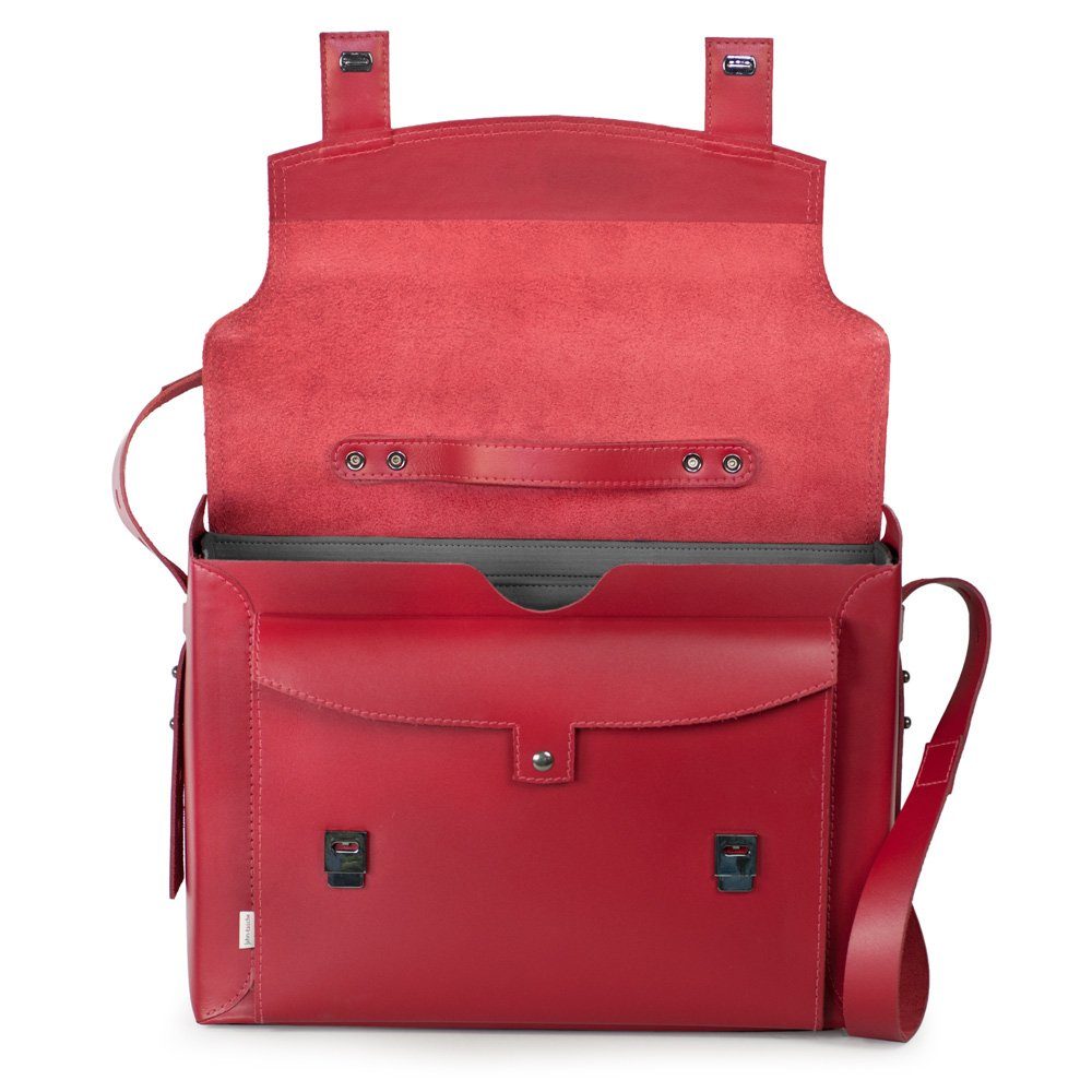 Jahn-Tasche Aktentasche Damen-Aktentasche, Leder Kirsch-Rot, Futter Grau, Jahn-Tasche 609