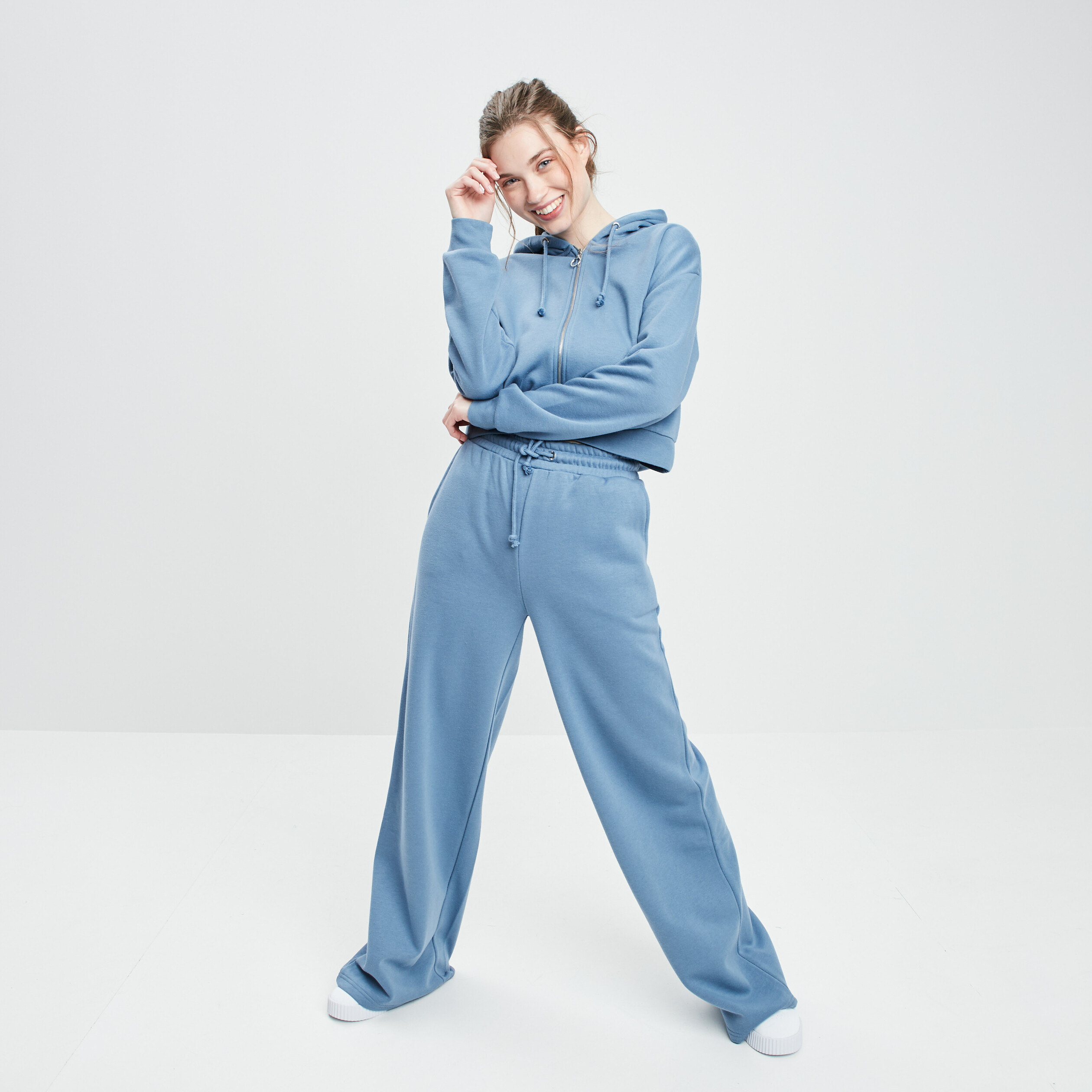 Pantalon jogging large bleu gris femme | La Halle