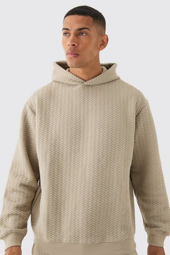 Gesteppter Oversize Trainingsanzug mit Fischgräten-Print und Kapuze