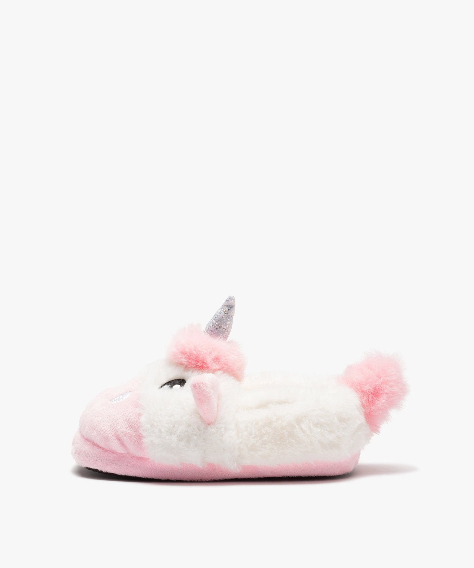 Chaussons fille 3D licorne en textile peluche blanc | GEMO