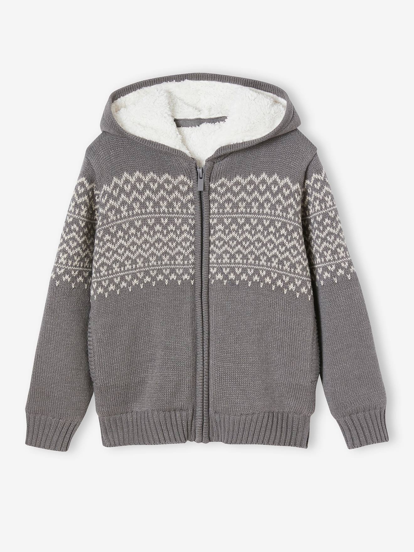 Gilet zippé à capuche garçon doublé sherpa marine
