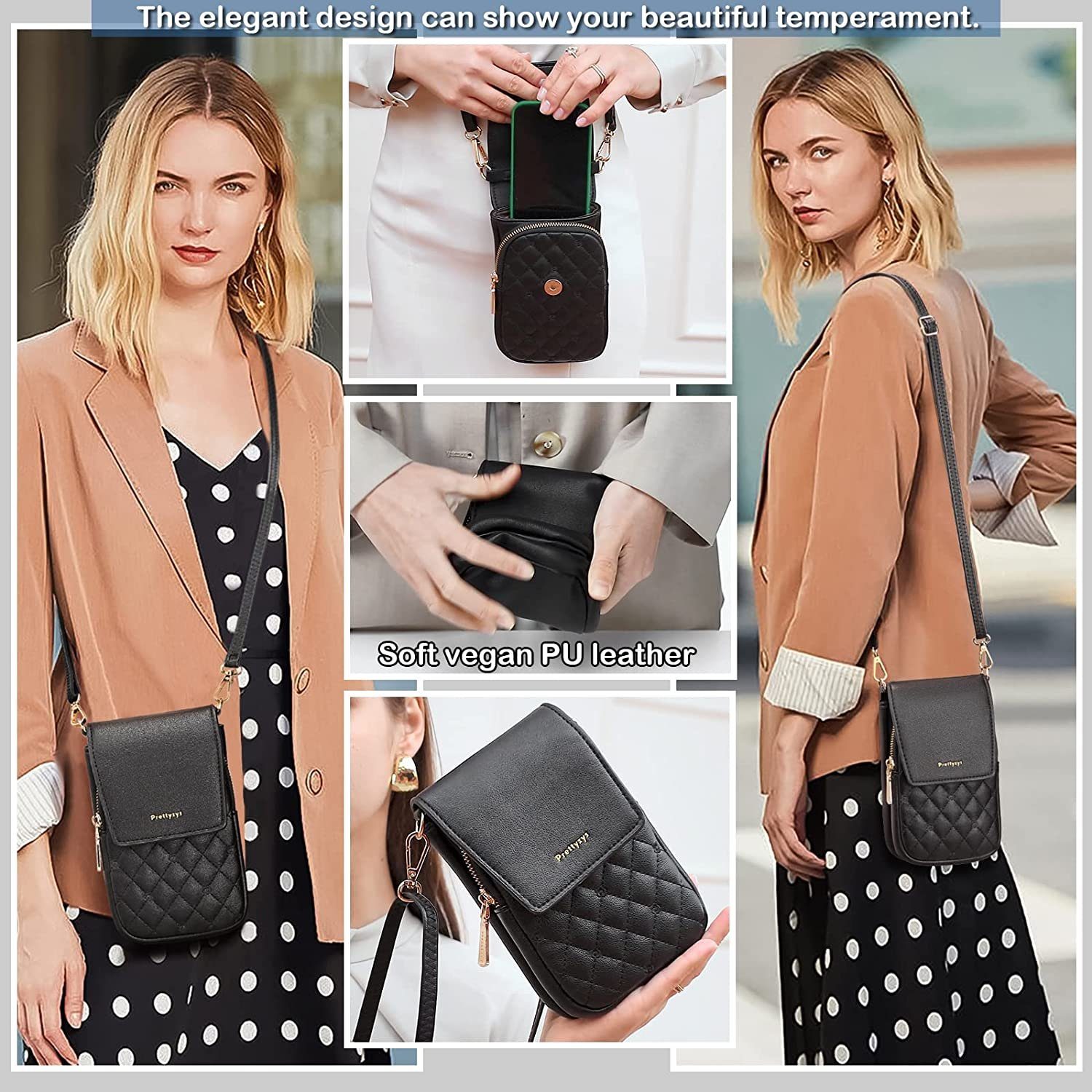 Directin Umhängetasche Umhängetasche Damen, Handy-Umhängetasche, Minibag, Crossbody (Passend für 6,9-Zoll-Handys, Stickerei Handytasche mit Geldbörse zum Umhängen), mit Verstellbar Abnehmbar Schultergurt
