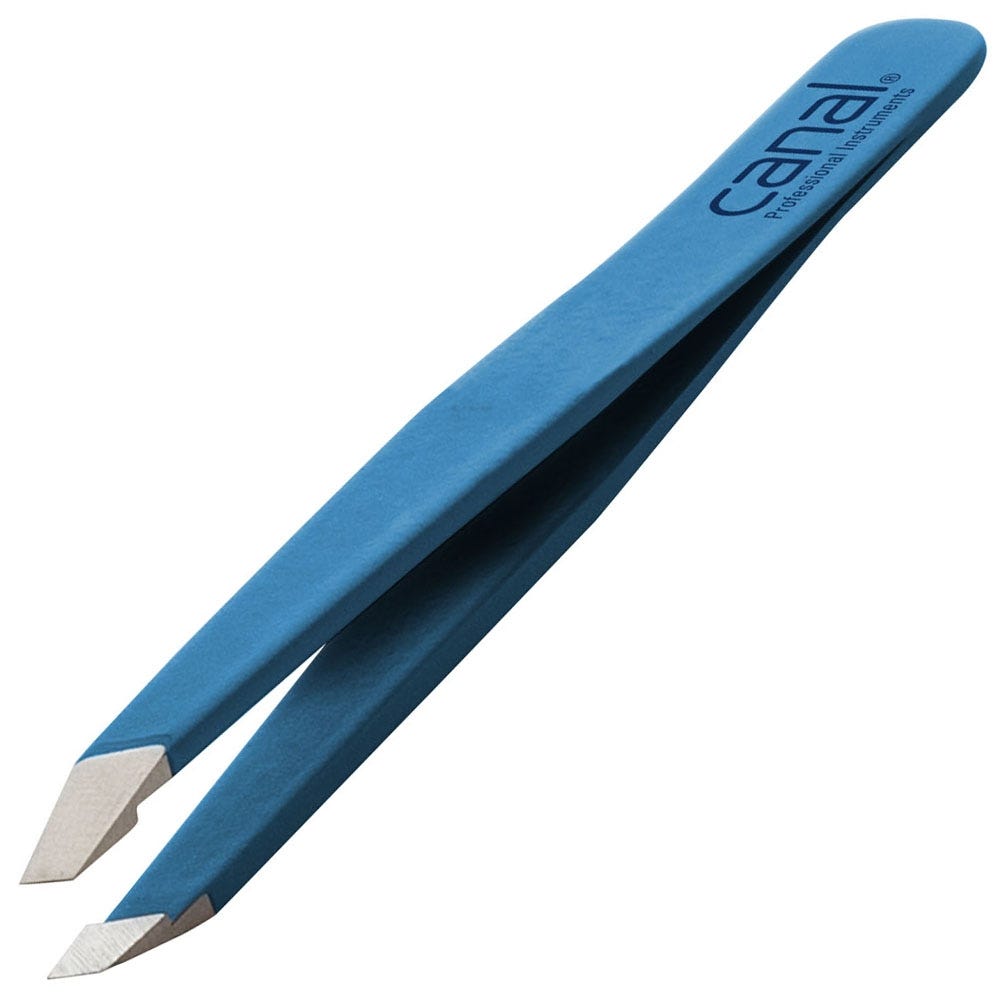 Canal Haarpinzette schräg blau rostfrei 95 mm