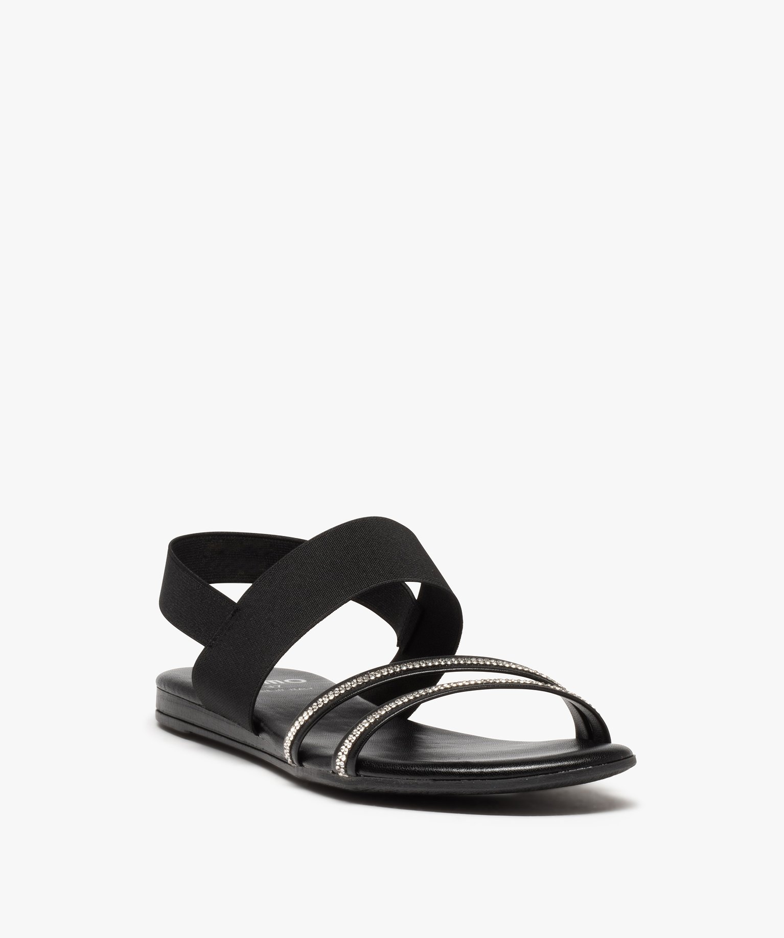 Sandales femme avec brides à strass et brides élastiques noir | GEMO