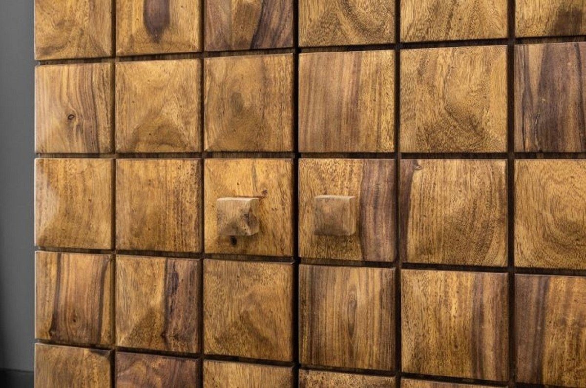 Casa Padrino Barschrank Designer Barschrank Naturfarben / Braun 65-130 x 50 x H. 90 cm - Moderner Massivholz Weinschrank mit 2 Türen und Schublade - Barmöbel