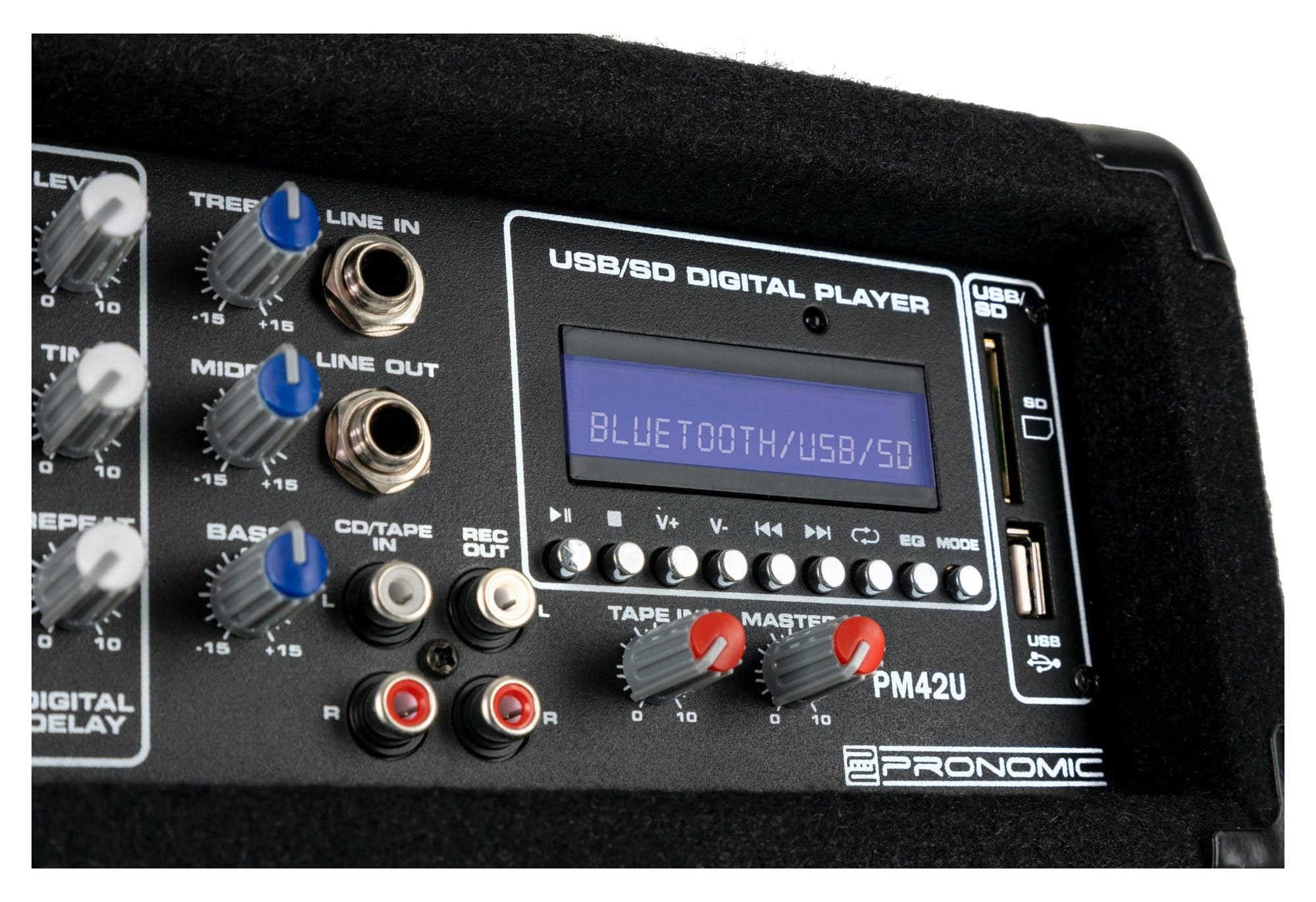 Pronomic Mischpult PM42U MKII 4-Kanal Powermischer, (2-tlg., inkl. Fernbedienung), mit Verstärker, Bluetooth und integriertem USB/SD MP3-Player