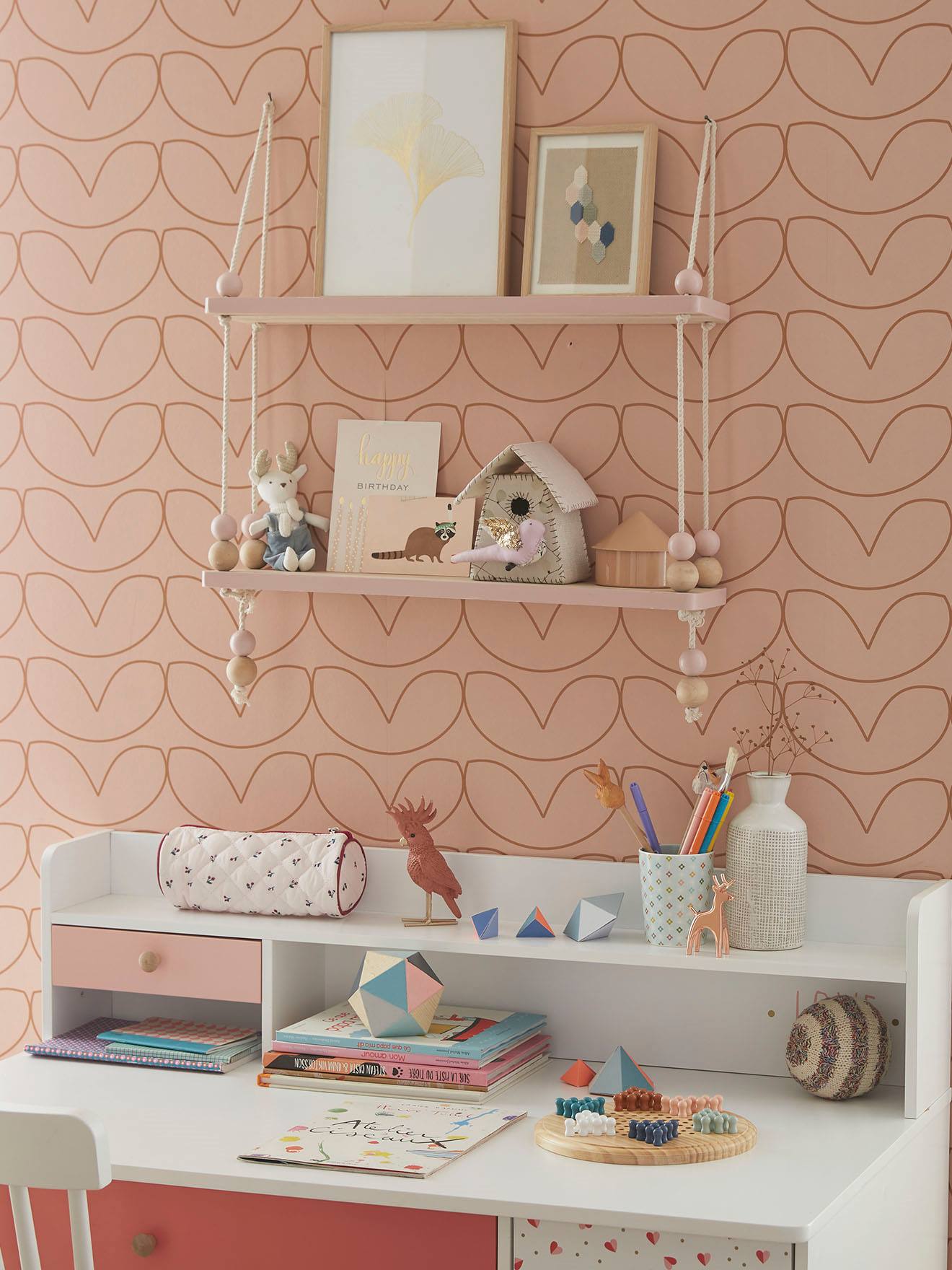 Vertbaudet Kinderzimmer Hängeregal MACARON, Holz und Seil - natur