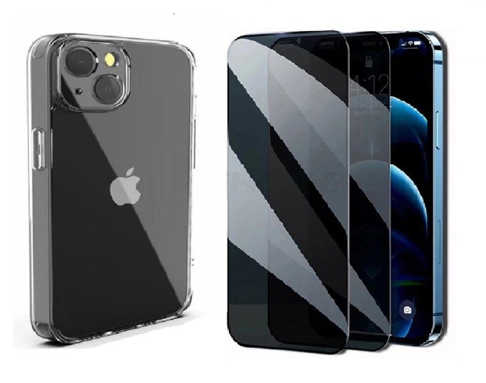 OLi Sichtschutzfolie Transparente Silikon Hülle mit Sichtschutzglas für IPhone 13 Mini, (Spar Set 2in 1, 1-St., Privacy), mit Kamera Schutz 5,4 Zoll, Stoßfeste TPU Silikon & Displayschutz