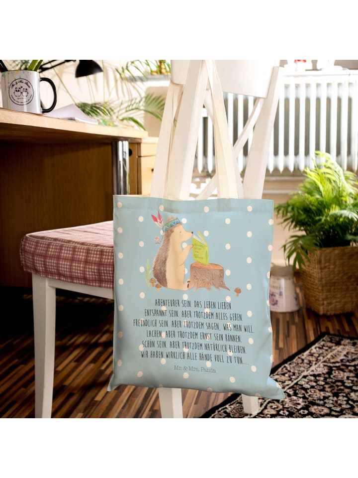 Mr. & Mrs. Panda Einkaufstasche Igel Federschmuck mit Spruch in Blau Pastell günstig kaufen onesize