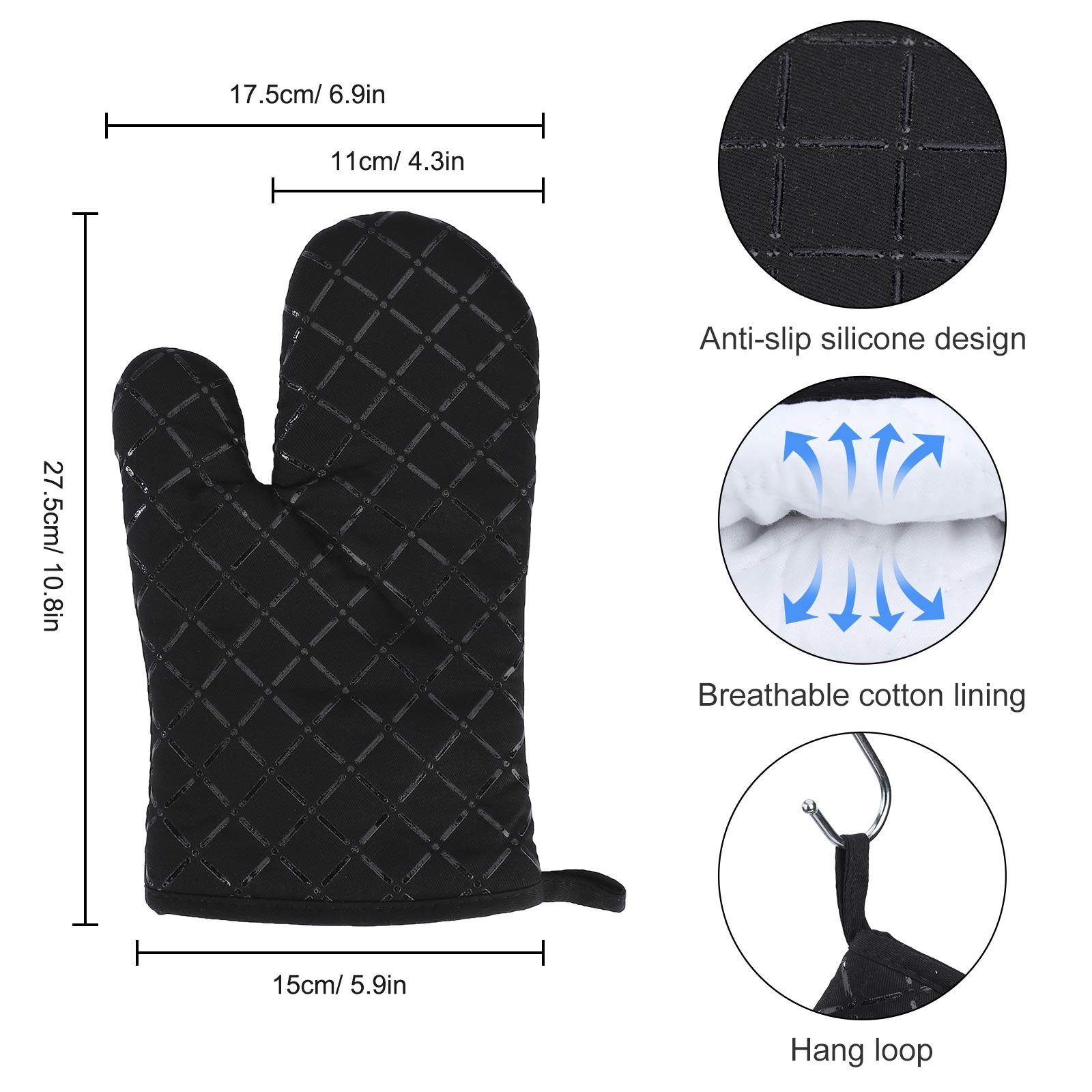 COUNJOYING Topfhandschuhe Küchenhandschuhe Silikon Ofenhandschuhe 1 Paar mit Grau Topflappen, (3-tlg)