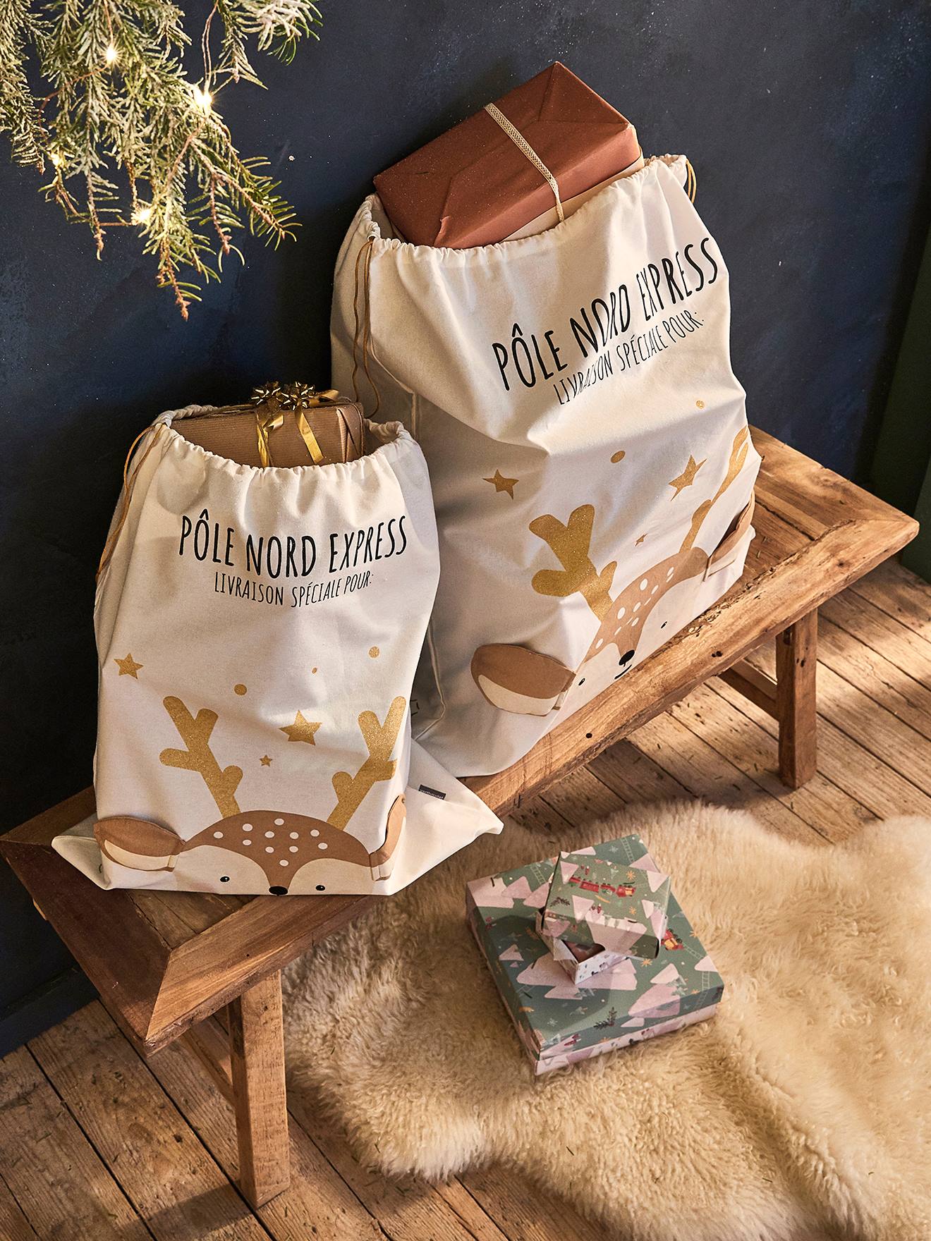 Sac à jouets personnalisable Renne ecru